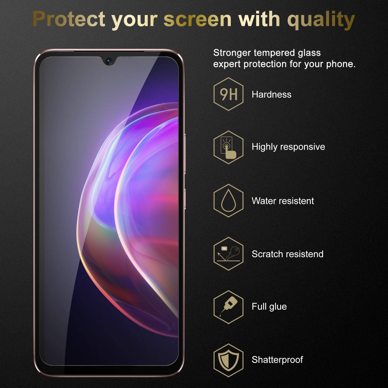 Cadorabo 3x Vollbild Panzer Folie für Vivo V21 4G / 5G Schutzfolie in Schwarz Tempered Display-Schutzglas