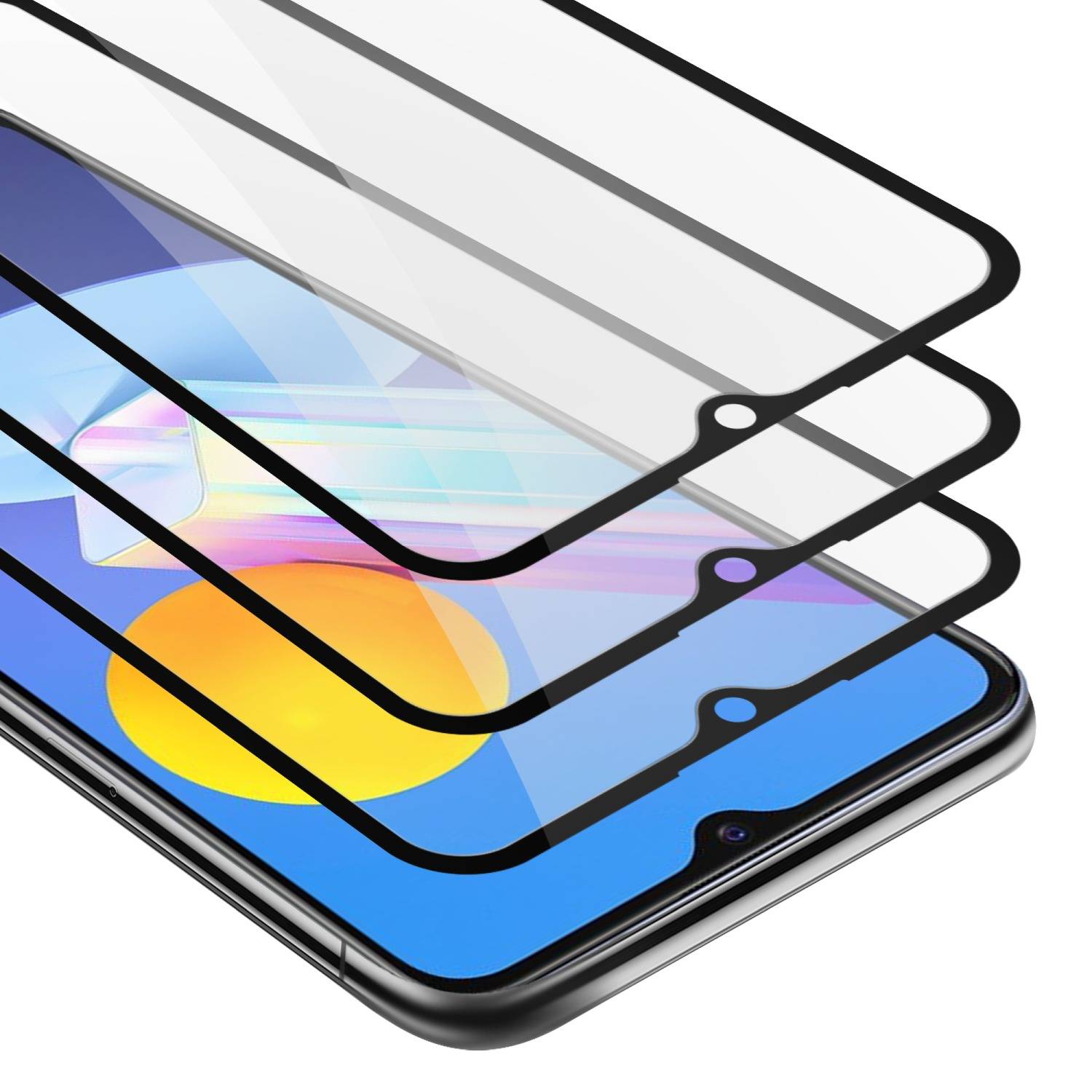 Cadorabo 3x Vollbild Panzer Folie für Vivo Y52 5G / Y72 5G Schutzfolie in Schwarz Tempered Display-Schutzglas