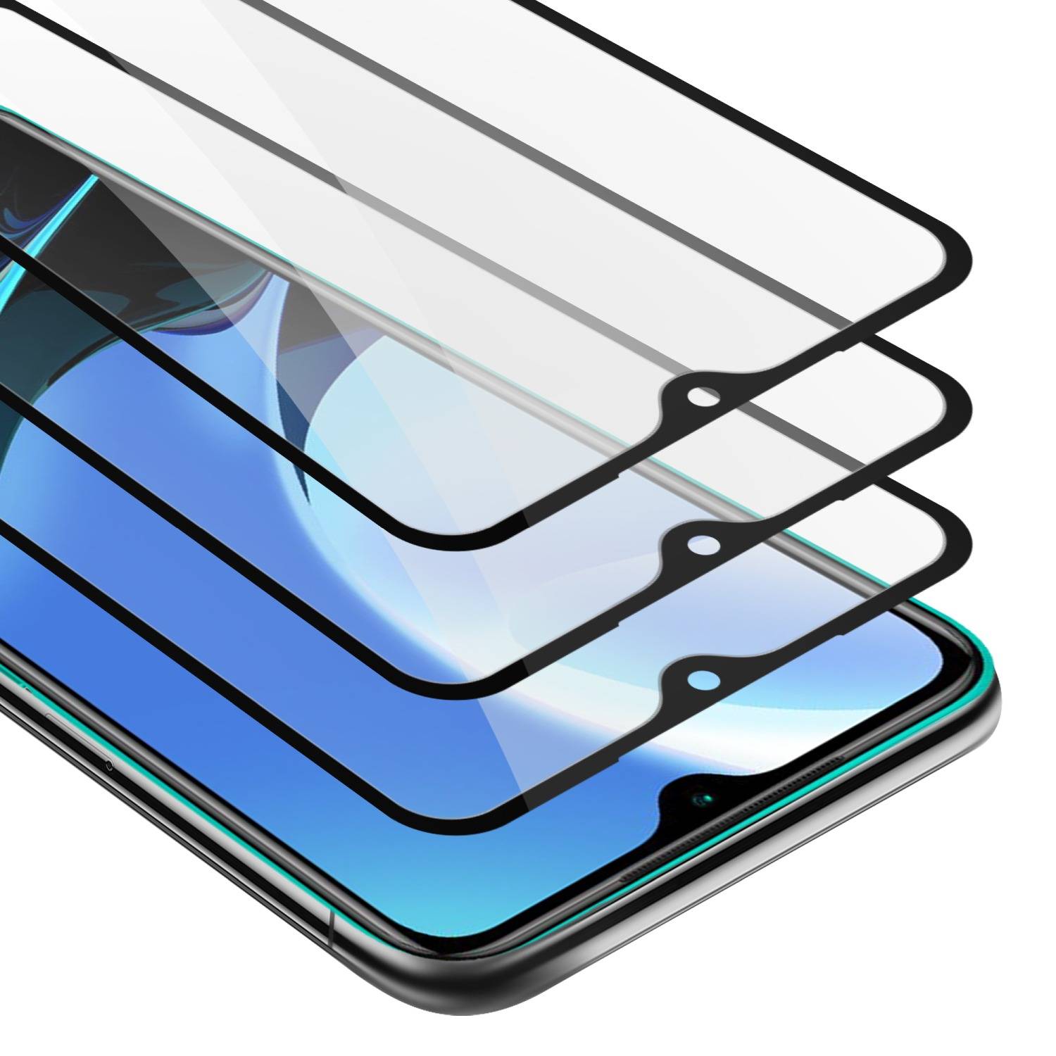 Cadorabo 3x Vollbild Panzer Folie für Xiaomi RedMi 9T / POCO M3 Schutzfolie in Schwarz Tempered Display-Schutzglas