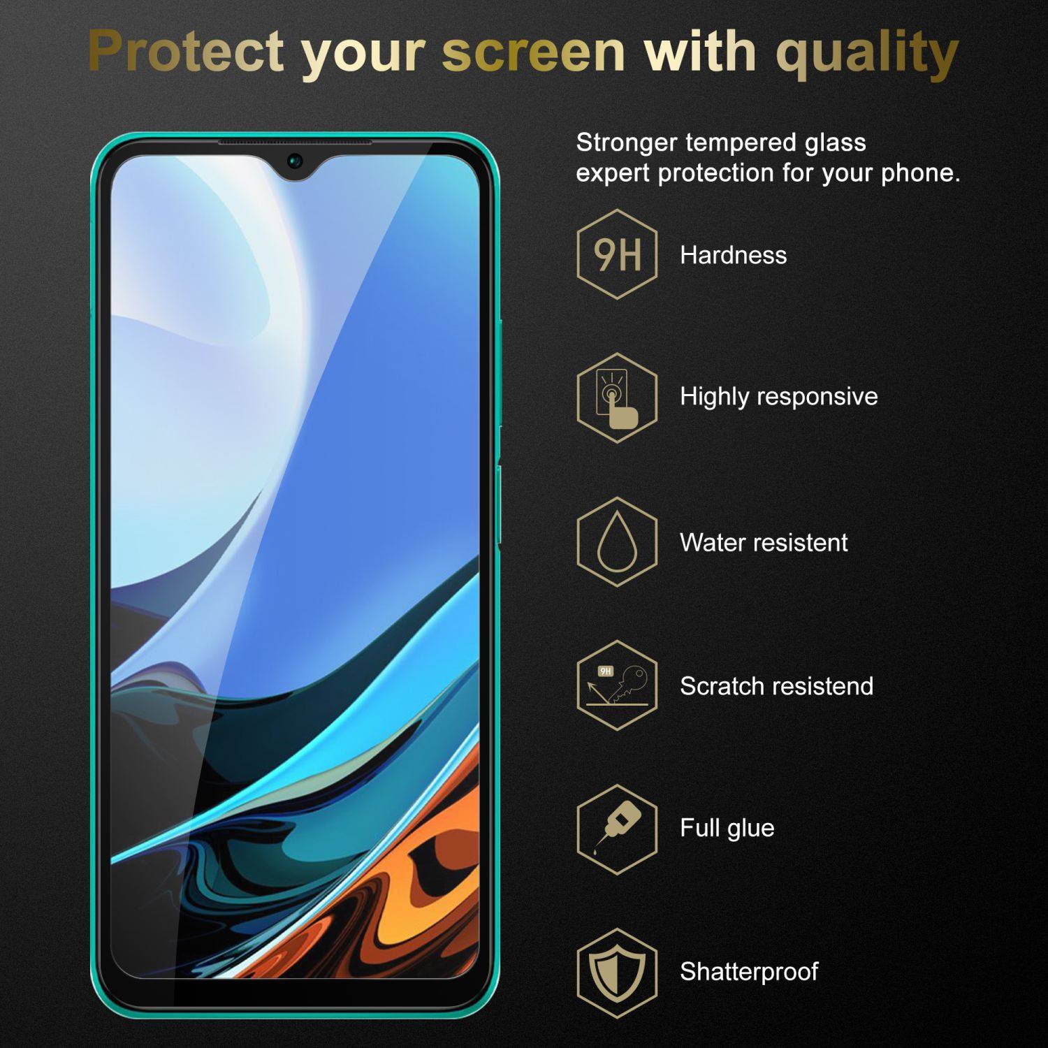 Cadorabo 3x Vollbild Panzer Folie für Xiaomi RedMi 9T / POCO M3 Schutzfolie in Schwarz Tempered Display-Schutzglas
