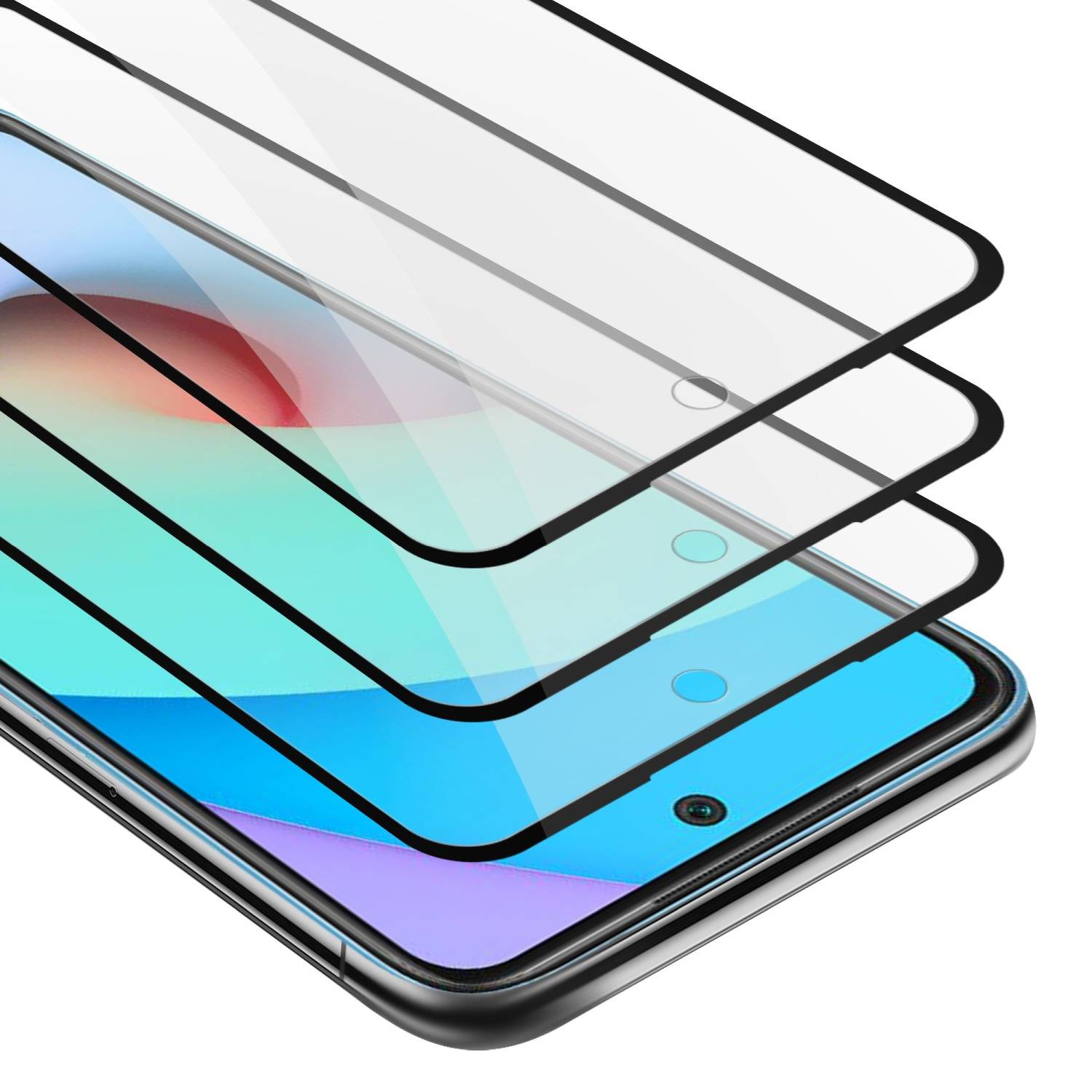 Cadorabo 3x Vollbild Panzer Folie für Xiaomi RedMi 10 / RedMi NOTE 11 4G Schutzfolie in Schwarz Tempered
