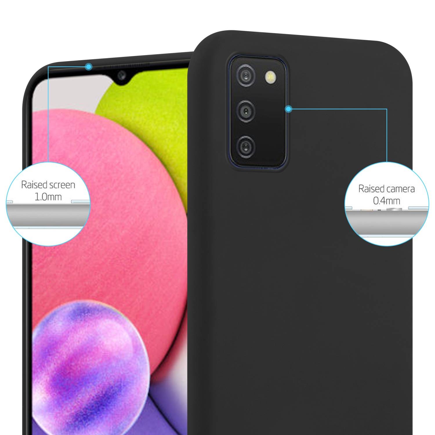 Cadorabo Hülle für Samsung Galaxy A03s Schutzhülle in Schwarz Handyhülle TPU Silikon Etui Case Cover