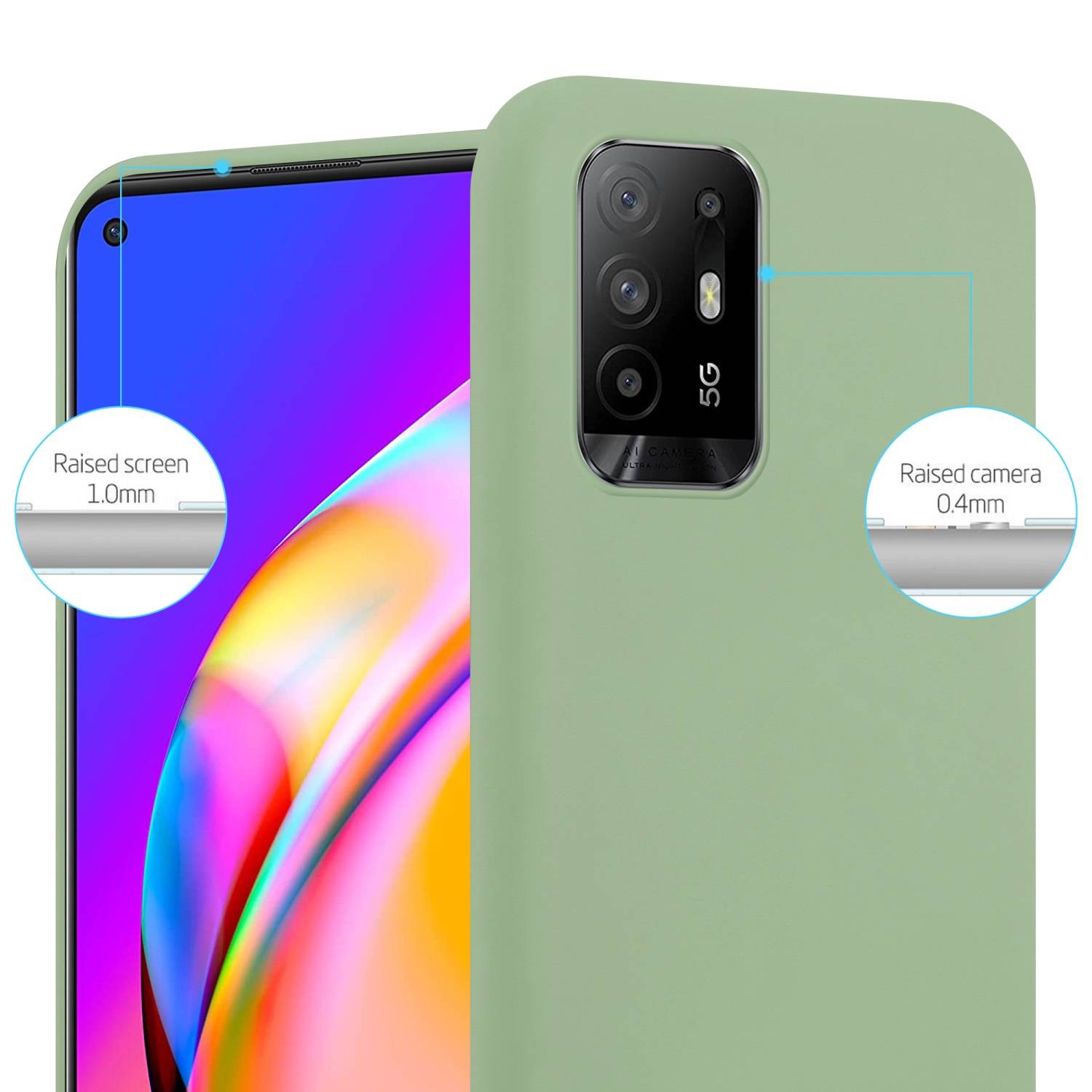 Cadorabo Hülle für Oppo A94 5G Schutzhülle in Grün Handyhülle TPU Silikon Etui Case Cover