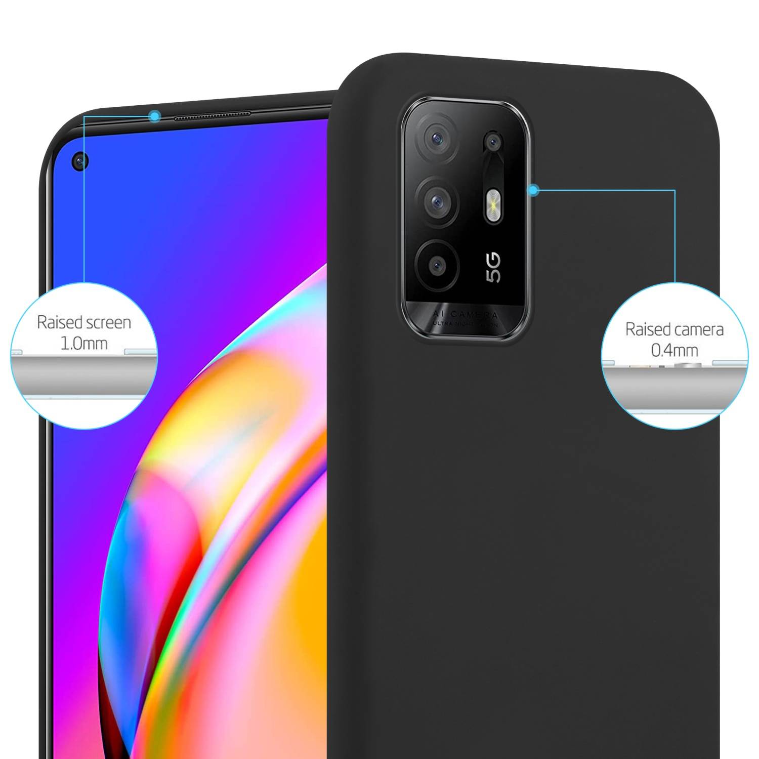 Cadorabo Hülle für Oppo A94 5G Schutzhülle in Schwarz Handyhülle TPU Silikon Etui Case Cover