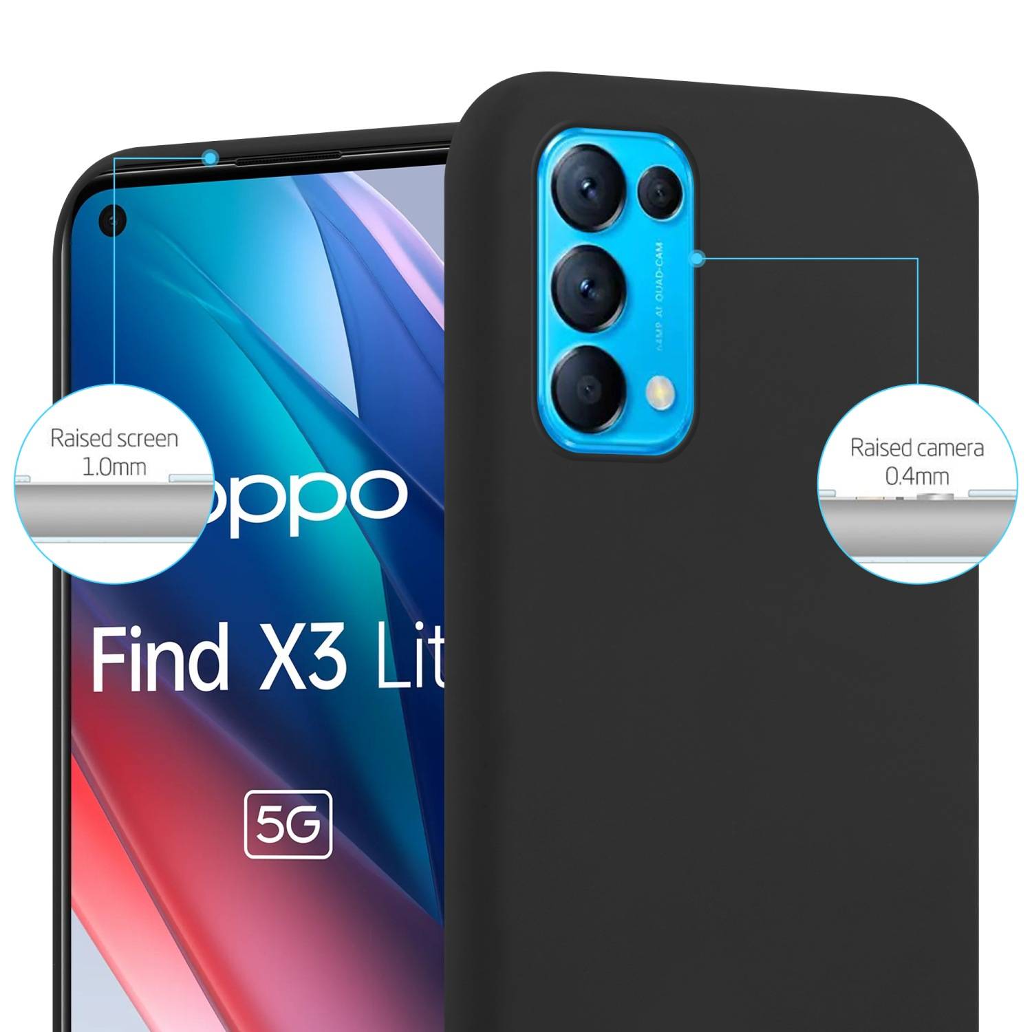 Cadorabo Hülle für Oppo FIND X3 LITE Schutzhülle in Schwarz Handyhülle TPU Silikon Etui Case Cover