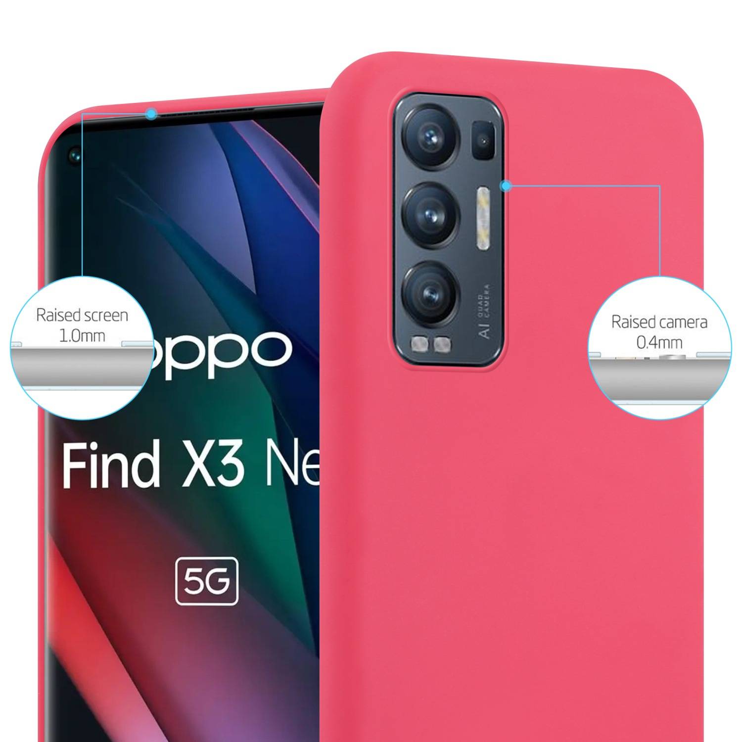 Cadorabo Hülle für Oppo FIND X3 NEO Schutzhülle in Rot Handyhülle TPU Silikon Etui Case Cover
