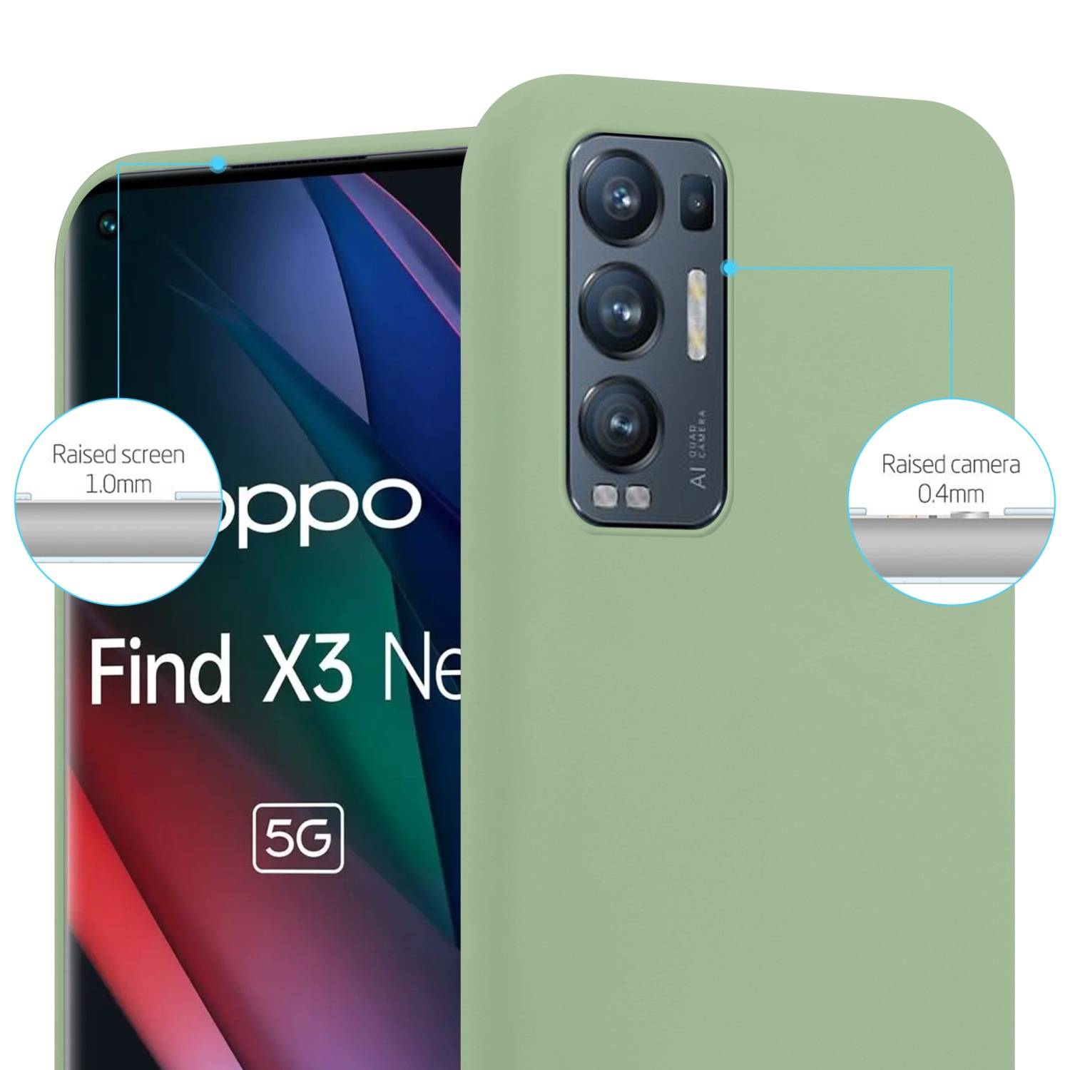 Cadorabo Hülle für Oppo FIND X3 NEO Schutzhülle in Grün Handyhülle TPU Silikon Etui Case Cover