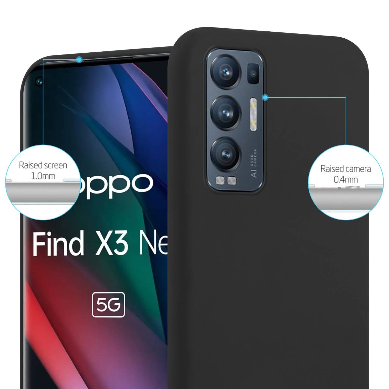 Cadorabo Hülle für Oppo FIND X3 NEO Schutzhülle in Schwarz Handyhülle TPU Silikon Etui Case Cover