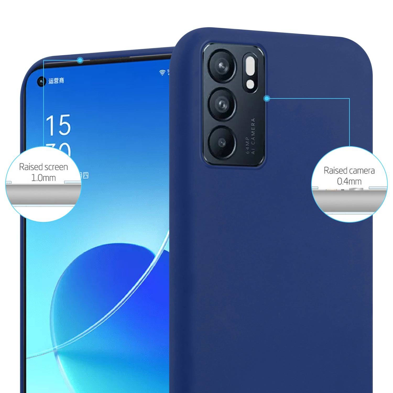 Cadorabo Hülle für Oppo Reno6 5G Schutzhülle in Blau Handyhülle TPU Silikon Etui Case Cover