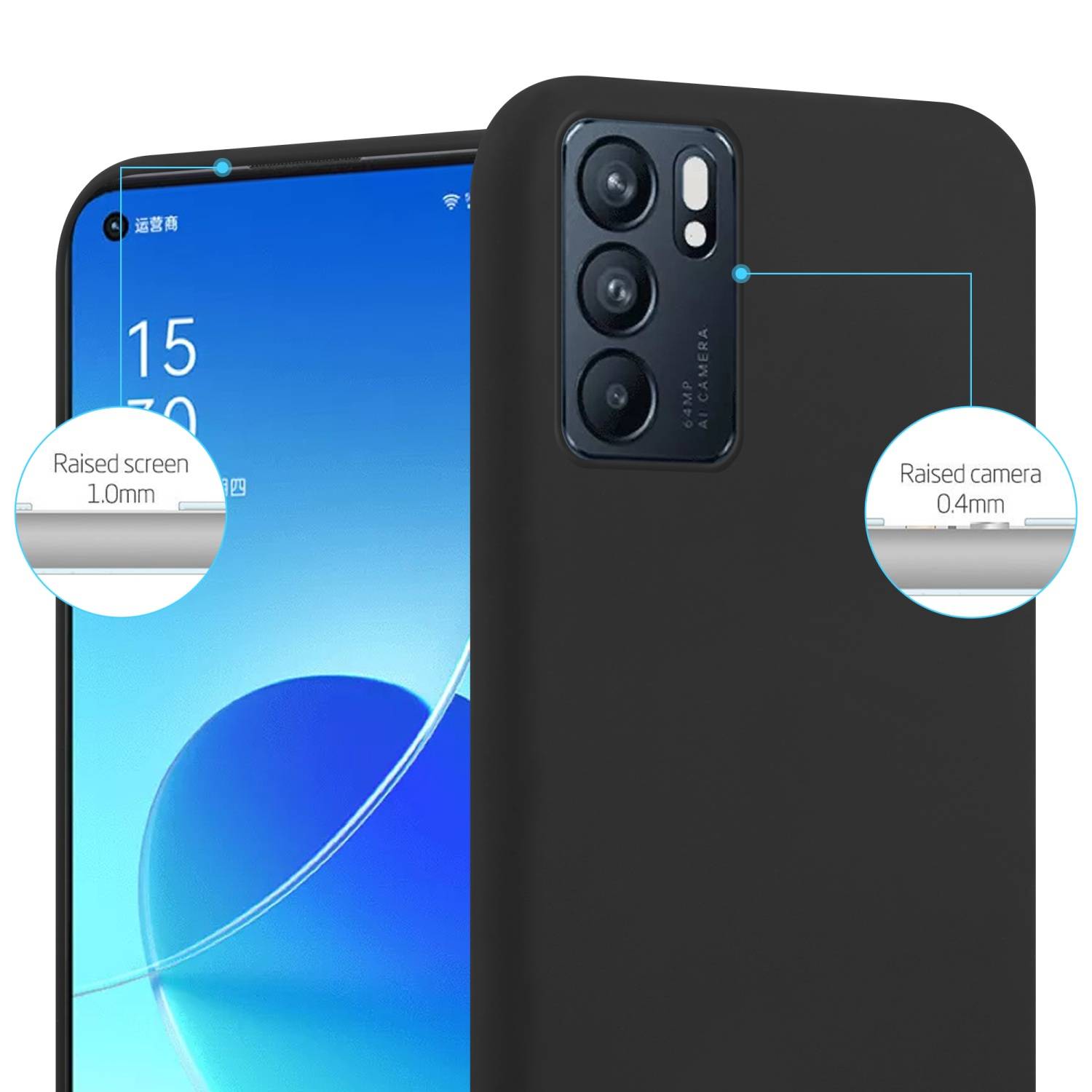 Cadorabo Hülle für Oppo Reno6 5G Schutzhülle in Schwarz Handyhülle TPU Silikon Etui Case Cover