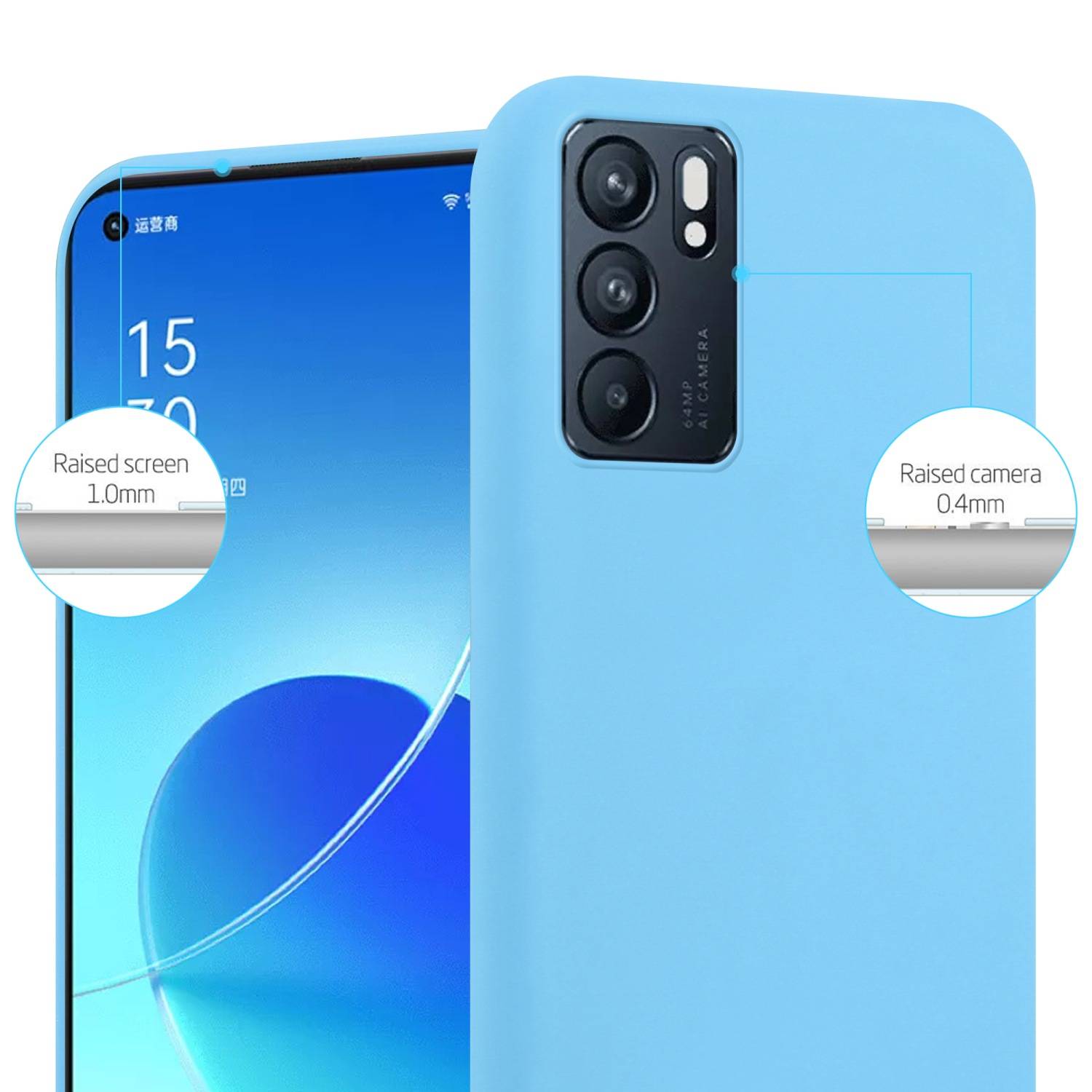 Cadorabo Hülle für Oppo Reno6 5G Schutzhülle in Blau Handyhülle TPU Silikon Etui Case Cover