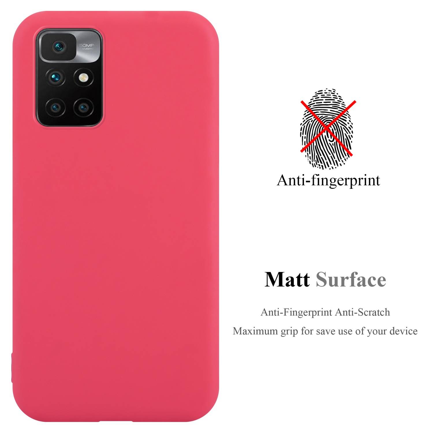 Cadorabo Hülle für Xiaomi RedMi 10 / RedMi NOTE 11 4G Schutzhülle in Rot Handyhülle TPU Silikon Etui Case Cover