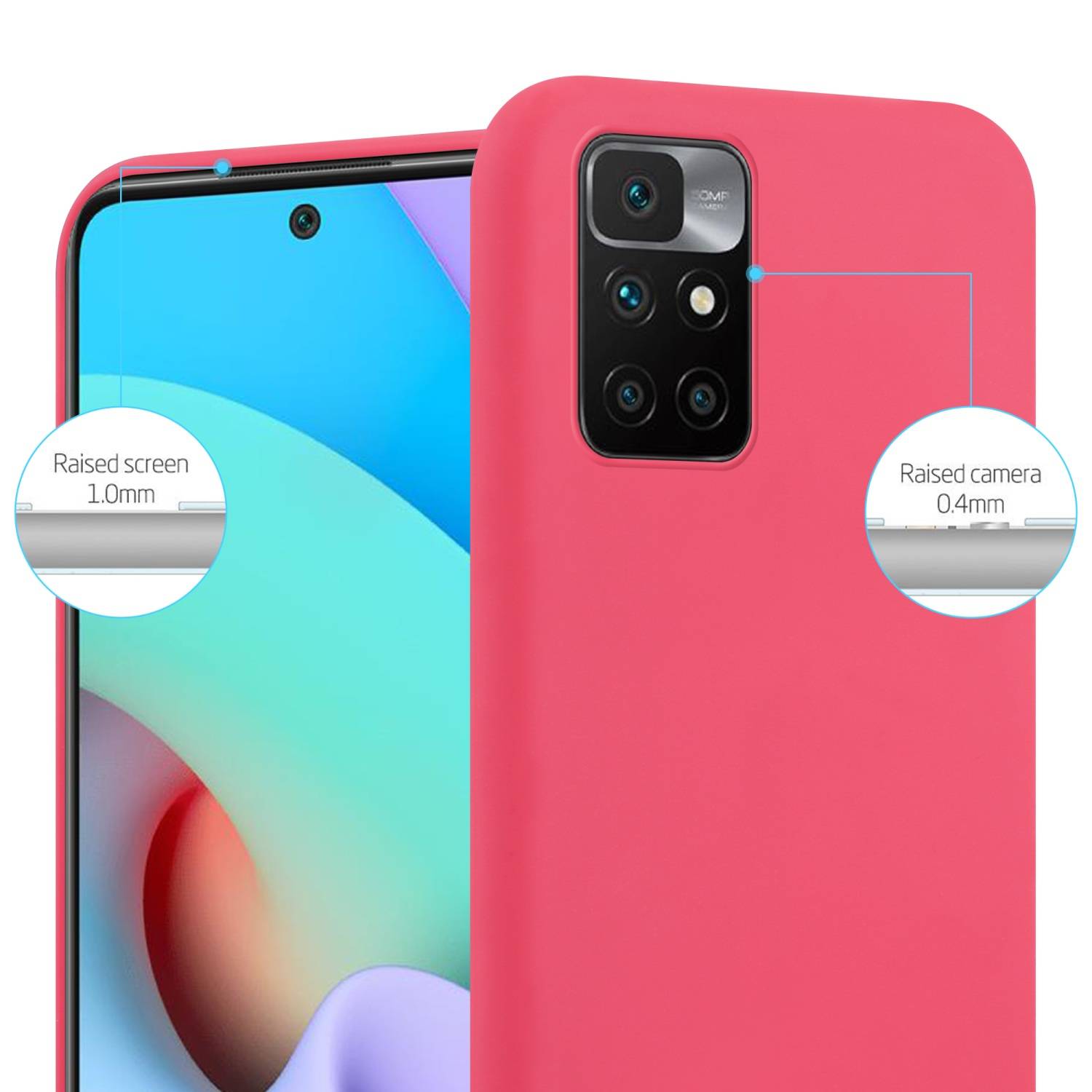 Cadorabo Hülle für Xiaomi RedMi 10 / RedMi NOTE 11 4G Schutzhülle in Rot Handyhülle TPU Silikon Etui Case Cover