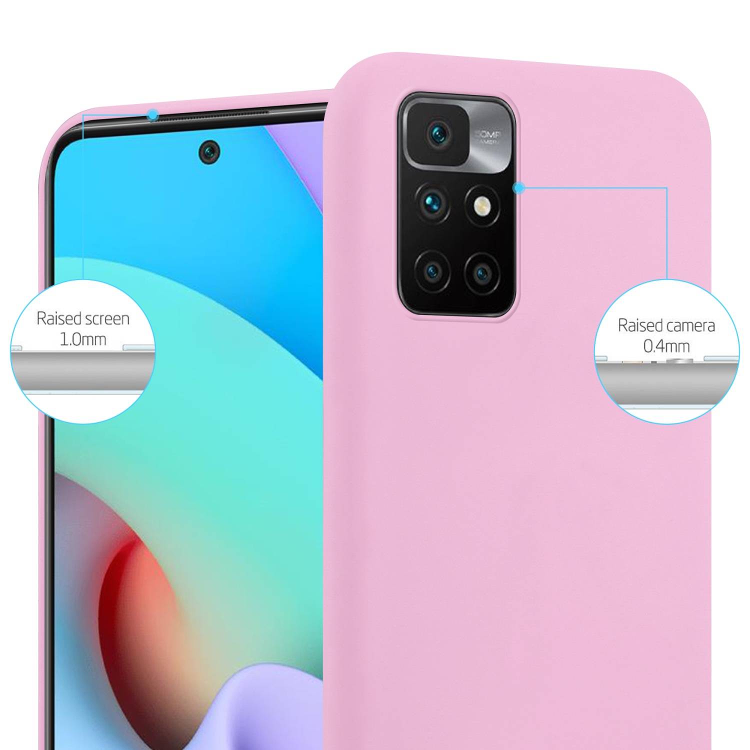 Cadorabo Hülle für Xiaomi RedMi 10 / RedMi NOTE 11 4G Schutzhülle in Rosa Handyhülle TPU Silikon Etui Case Cover
