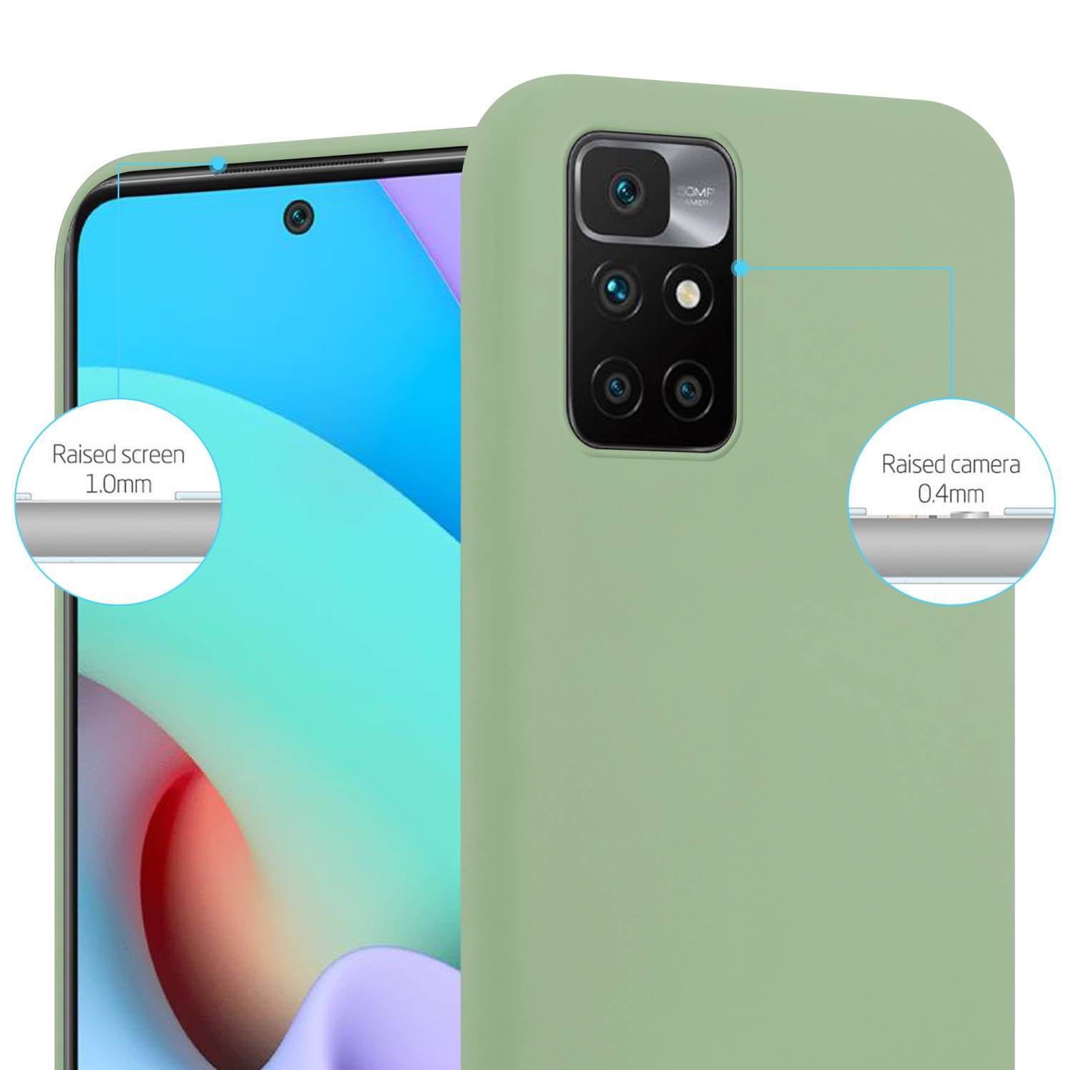 Cadorabo Hülle für Xiaomi RedMi 10 / RedMi NOTE 11 4G Schutzhülle in Grün Handyhülle TPU Silikon Etui Case Cover