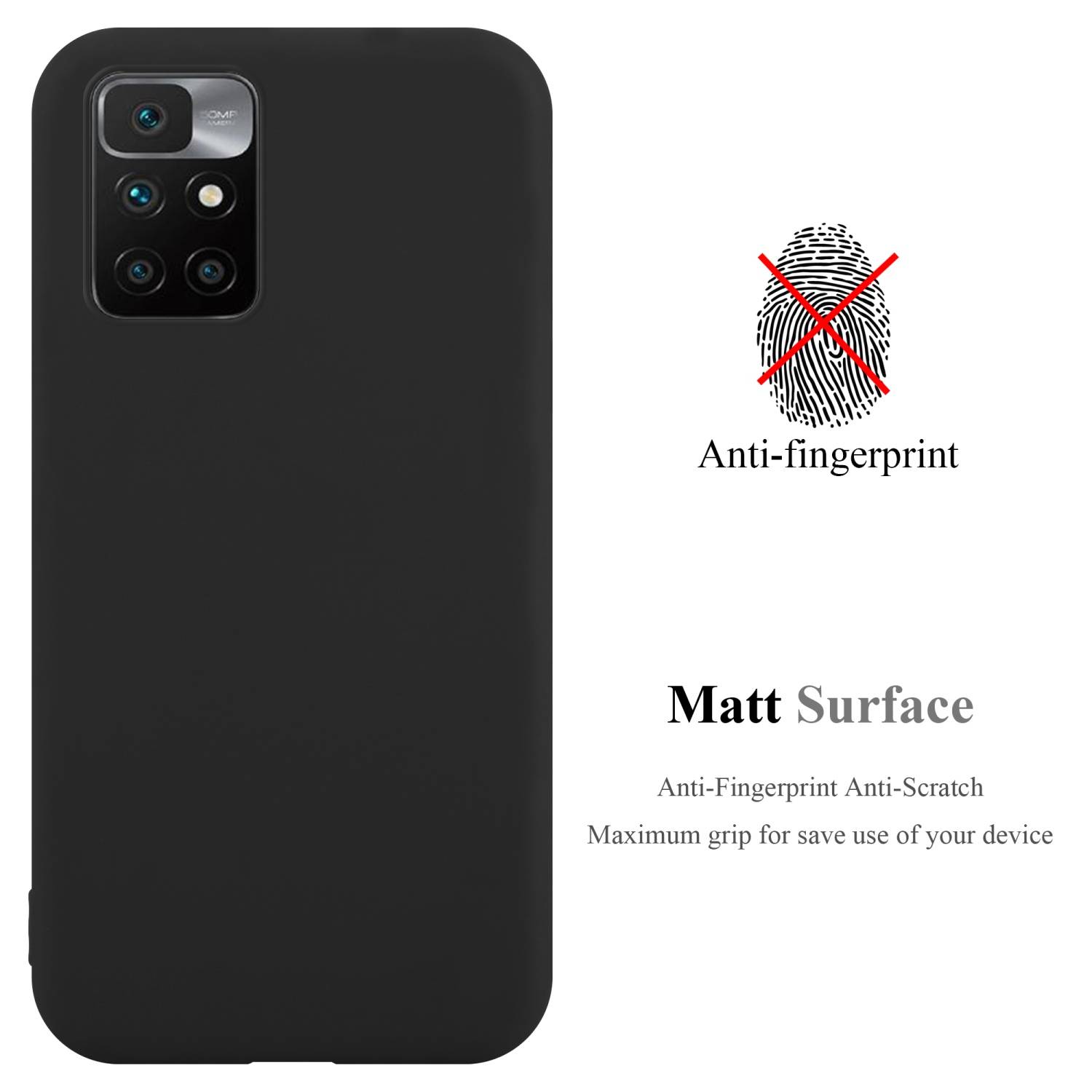 Cadorabo Hülle für Xiaomi RedMi 10 / RedMi NOTE 11 4G Schutzhülle in Schwarz Handyhülle TPU Silikon Etui Case Cover