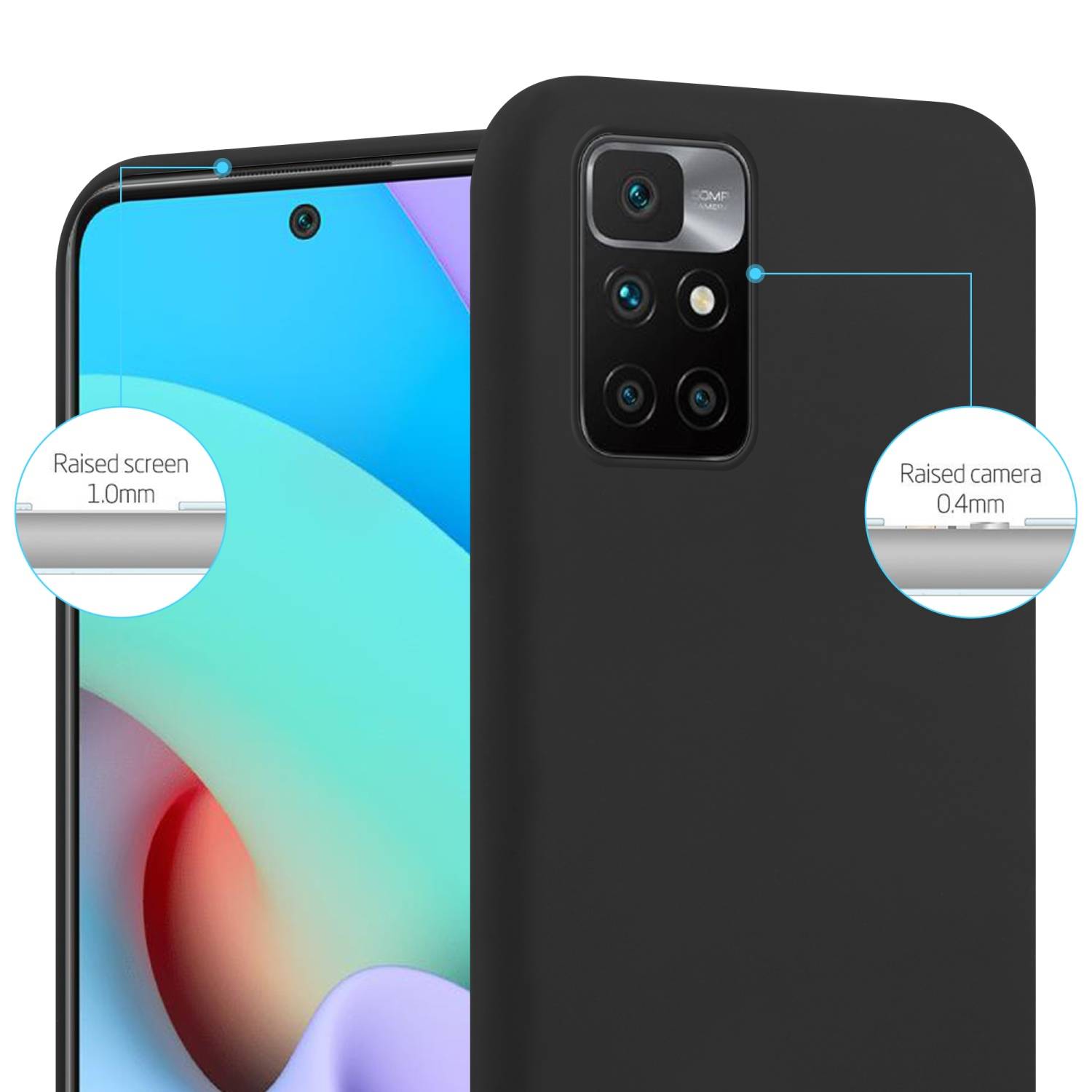 Cadorabo Hülle für Xiaomi RedMi 10 / RedMi NOTE 11 4G Schutzhülle in Schwarz Handyhülle TPU Silikon Etui Case Cover