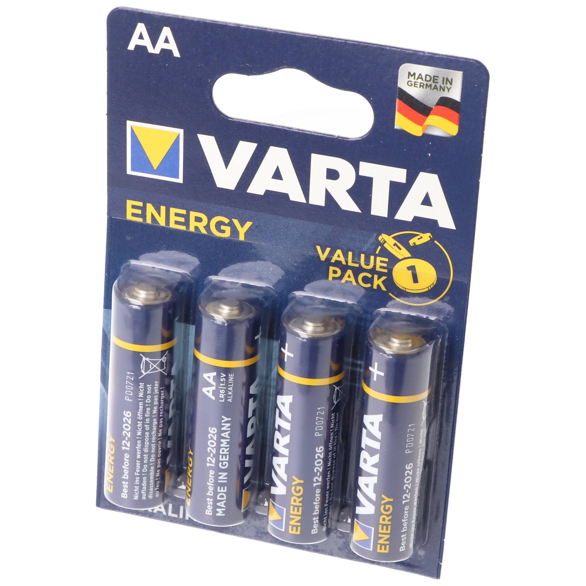 Varta Energy AA, Einwegbatterie, AA, Alkali, 1,5 V, 4 Stück(e), 50,5 mm