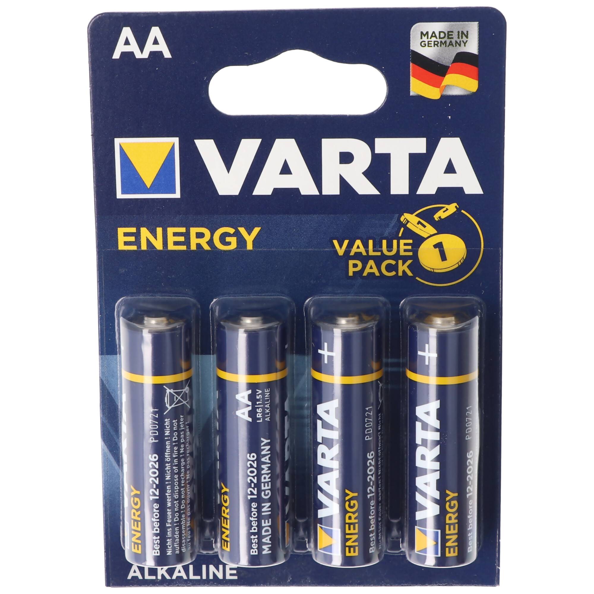 Varta Energy AA, Einwegbatterie, AA, Alkali, 1,5 V, 4 Stück(e), 50,5 mm