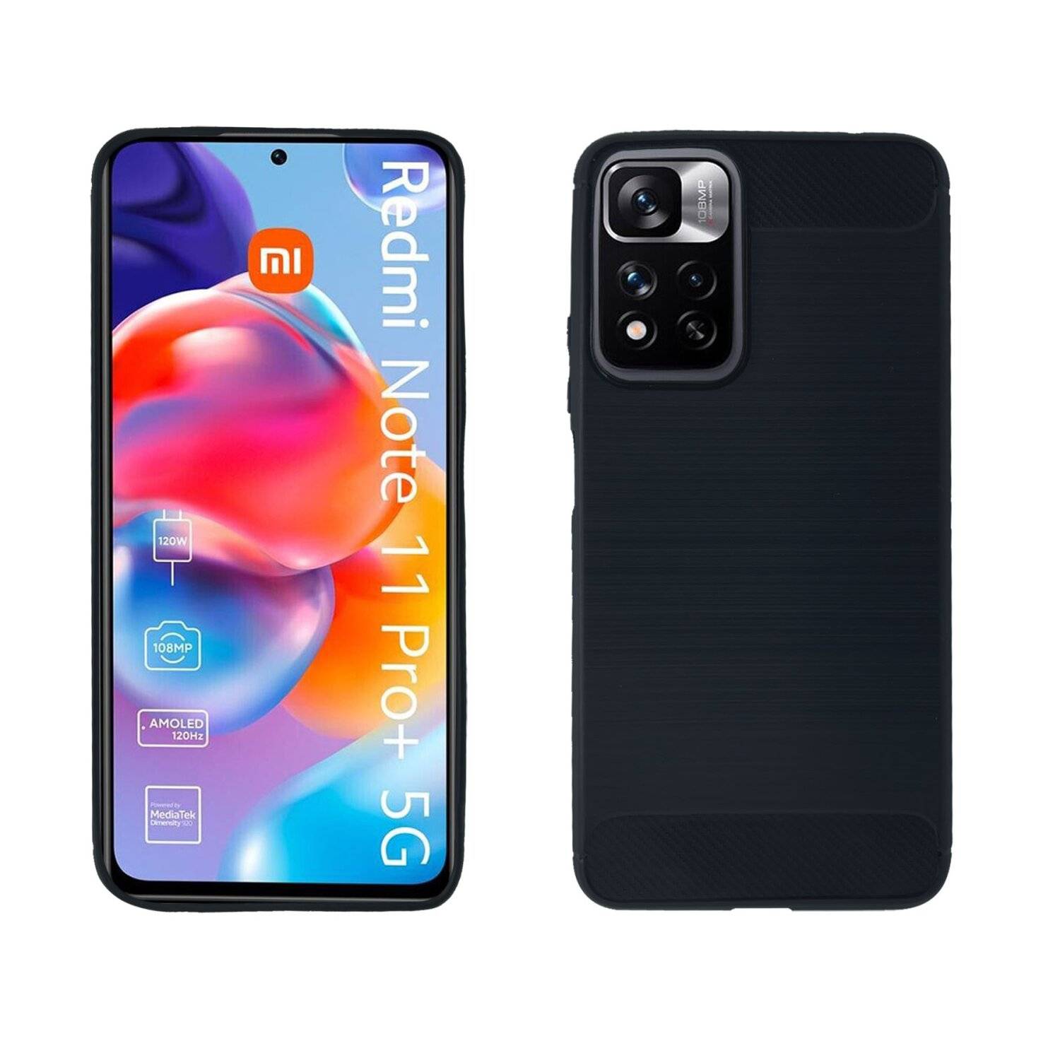Silikon Hülle Carbon kompatibel mit XIAOMI REDMI NOTE 11 PRO PLUS 5G Case TPU Soft Handyhülle Cover Schutzhülle Schwarz