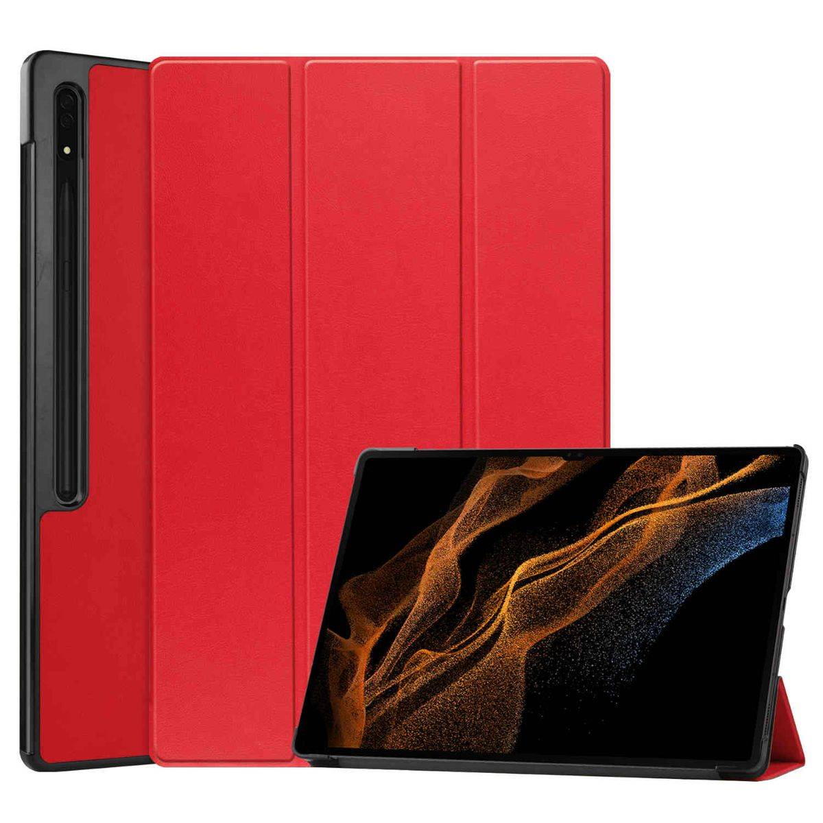 Für Samsung Galaxy Tab S8 Ultra 3folt Wake UP Smart Cover Rot Tablet Tasche Etuis Hülle