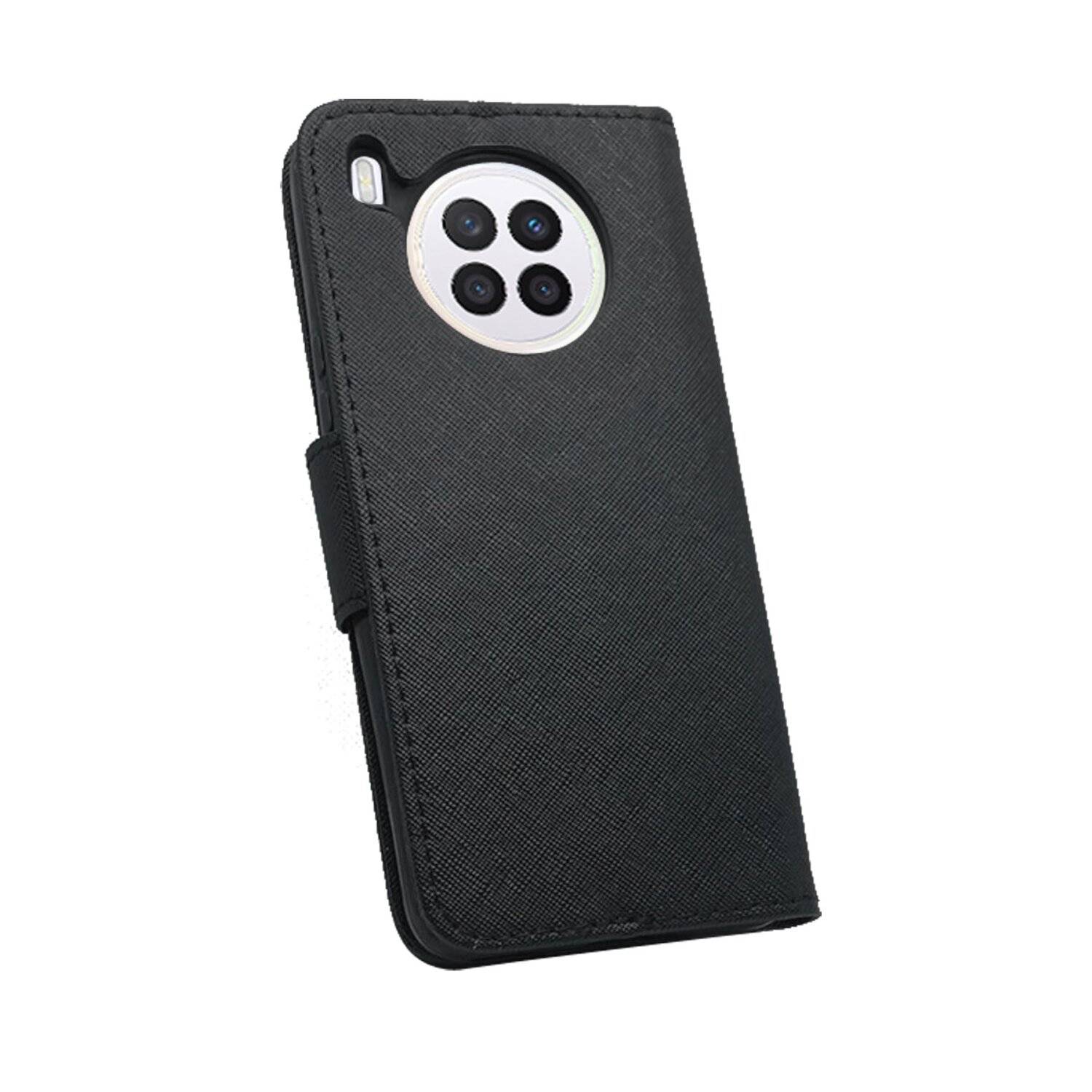 Buch Tasche "Fancy" kompatibel mit HUAWEI NOVA 8i Handy Hülle Etui Schutzhülle mit Standfunktion, Kartenfach Schwarz