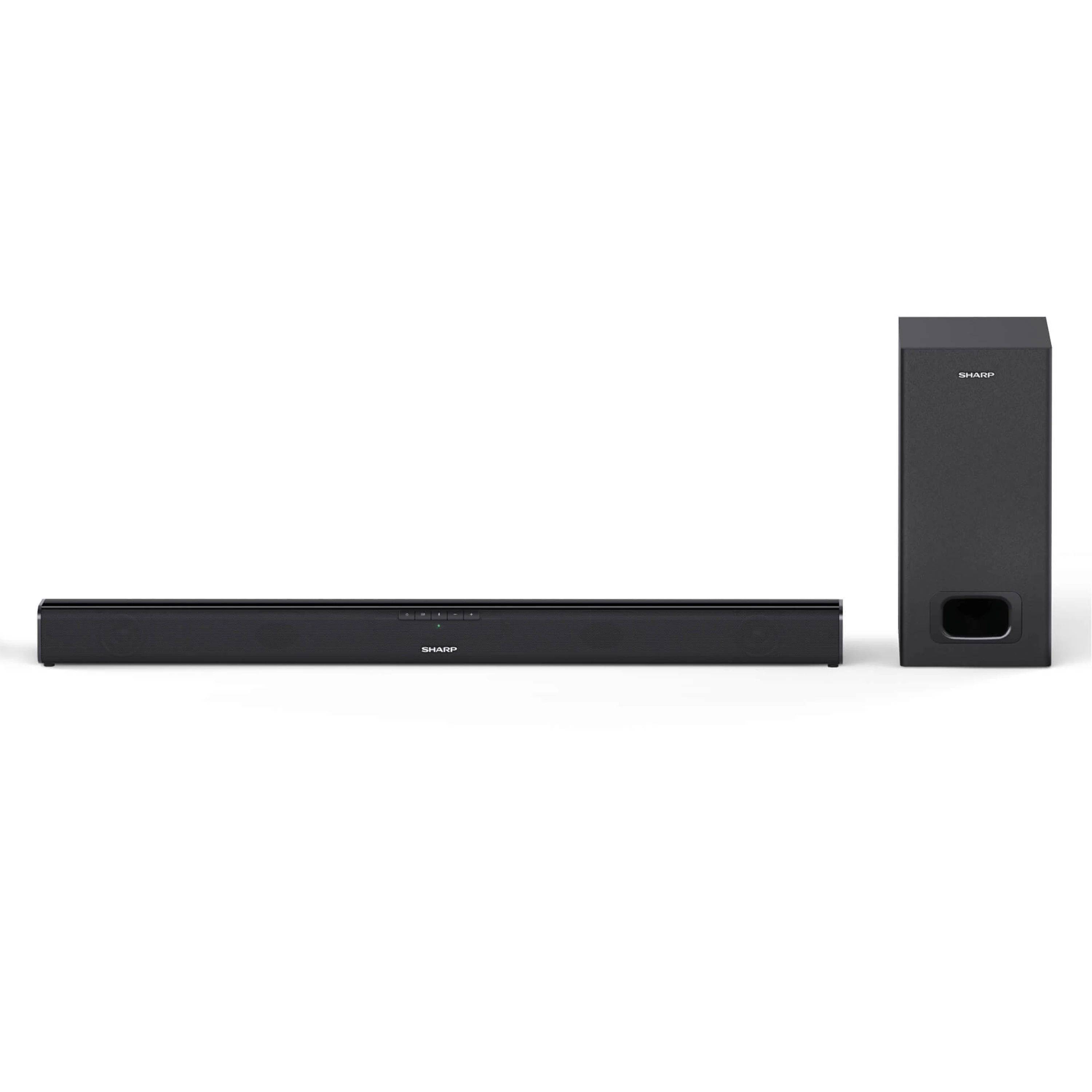 SHARP HT-SBW110 – 2.1 Slim Soundbar-System – 180W, externer Subwoofer, HDMI ARC-CEC, Bluetooth, ideal für TVs ab 32 Zoll