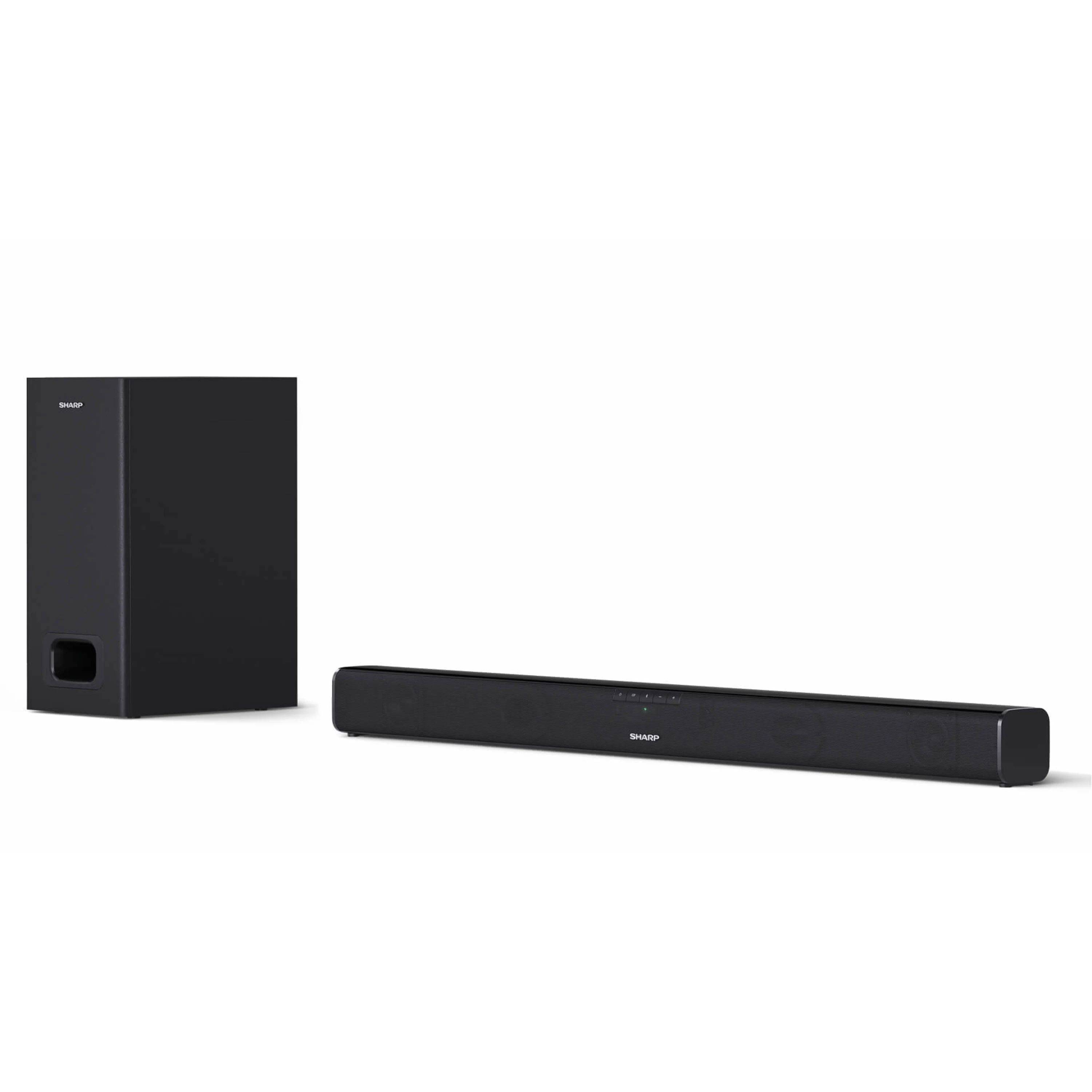 SHARP HT-SBW110 – 2.1 Slim Soundbar-System – 180W, externer Subwoofer, HDMI ARC-CEC, Bluetooth, ideal für TVs ab 32 Zoll