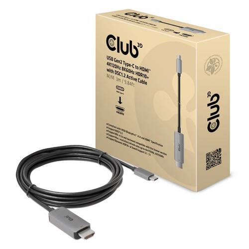 Club 3D Adapterkabel - 24 pin USB-C männlich zu HDMI männlich - 3 m - aktiv, Support von 4K 120 Hz, unterstützt 8K 60 Hz (7680 x 4320)