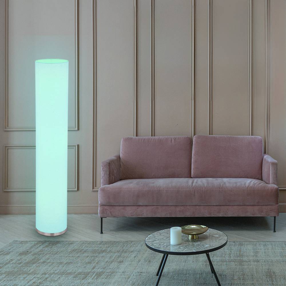 Stehleuchte Säulenlampe Wohnzimmer modern 3 flammig Stehleuchte mit Textilschirm, Metall weiß, Fernbedienung dimmbar, 3x RGB LED 9W 806Lm, DxH 19x11