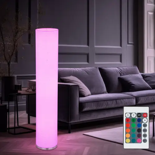 Stehleuchte Säulenlampe Wohnzimmer modern 3 flammig Stehleuchte mit Textilschirm, Metall weiß, Fernbedienung dimmbar, 3x RGB LED 9W 806Lm, DxH 19x11 Stehleuchte Säulenlampe Wohnzimmer modern 3 flammig Stehleuchte mit Textilschirm, Metall weiß, Fernbedienung dimmbar, 3x RGB LED 9W 806Lm, DxH 19x11