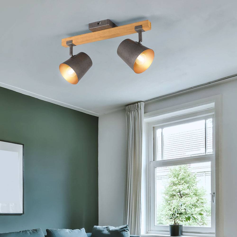 Deckenstrahler Vintage Holz Deckenlampe Fernbedienung dimmbar Deckenleuchte Landhausstil, Spots beweglich, Metall, 2x RGB LED 3,5W 320Lm, LxBxH