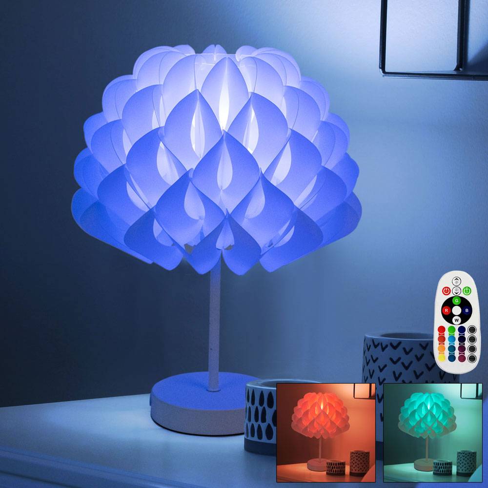 Nachttischlampe Modern Tischlampe Leseleuchte weiß Tischleuchte Schlafzimmer, Fernbedienung dimmbar, Metall, 1x RGB LED 3,5W 320Lm, DxH 25x35 cm