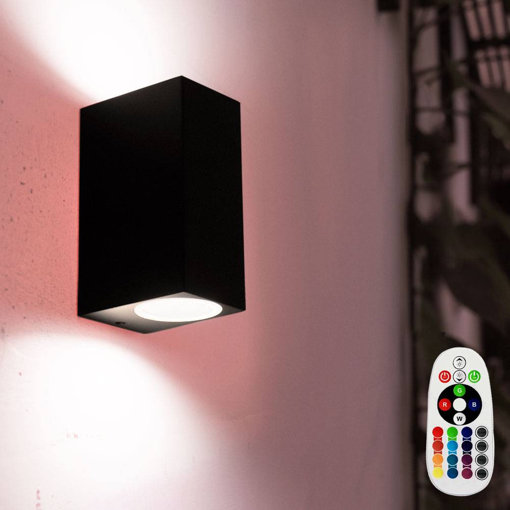 Wandlampe dimmbar mit Fernbedienung Außenwandleuchte Up Down Gartenleuchte, RGB LED Farbwechsel, 2x RGB 3W 2x 290lm 3000K, BxH 6,8x15 cm