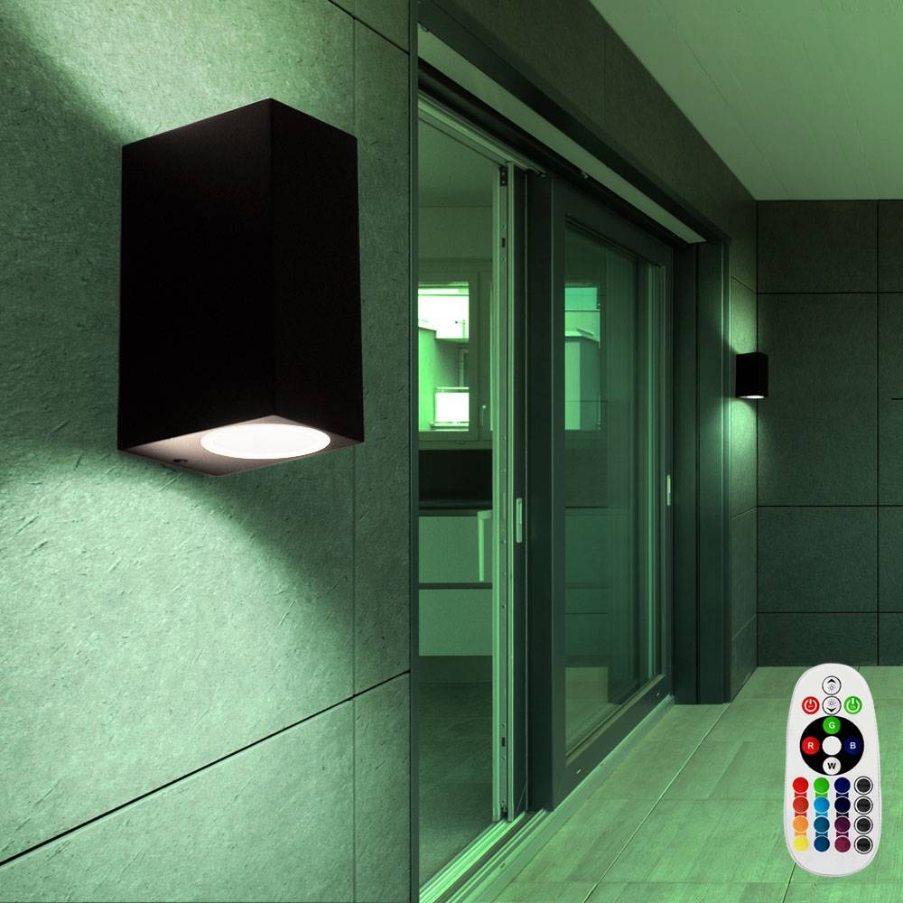 Wandlampe dimmbar mit Fernbedienung Außenwandleuchte Up Down Gartenleuchte, RGB LED Farbwechsel, 2x RGB 3W 2x 290lm 3000K, BxH 6,8x15 cm