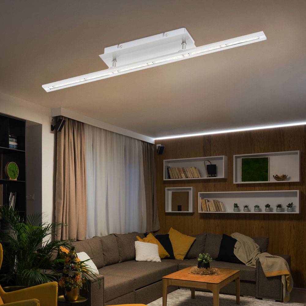 Deckenlampe Deckenleuchte Wohnzimmerleuchte Esszimmerleuchte Designlampe, Stahl Chrom silber, 1x LED 4,8W 450Lm warmweiß, LxBxH 62,5x8,5x6,5cm