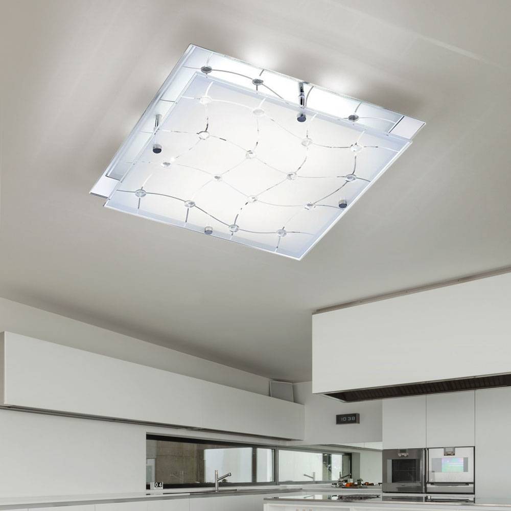 Deckenlampe mit Kristallen Glas Deckenleuchte Flurlampe Wohnzimmerleuchte, satinierte, 4x 3W 4x 255lm warmweiß, LxBxH 32x32x7,5 cm