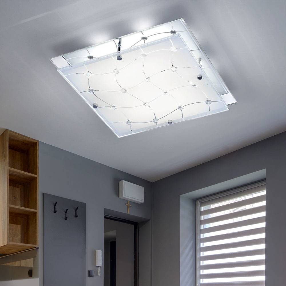 Deckenlampe mit Kristallen Glas Deckenleuchte Flurlampe Wohnzimmerleuchte, satinierte, 4x 3W 4x 255lm warmweiß, LxBxH 32x32x7,5 cm