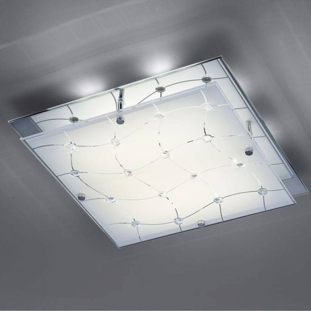 Deckenlampe mit Kristallen Glas Deckenleuchte Flurlampe Wohnzimmerleuchte, satinierte, 4x 3W 4x 255lm warmweiß, LxBxH 32x32x7,5 cm