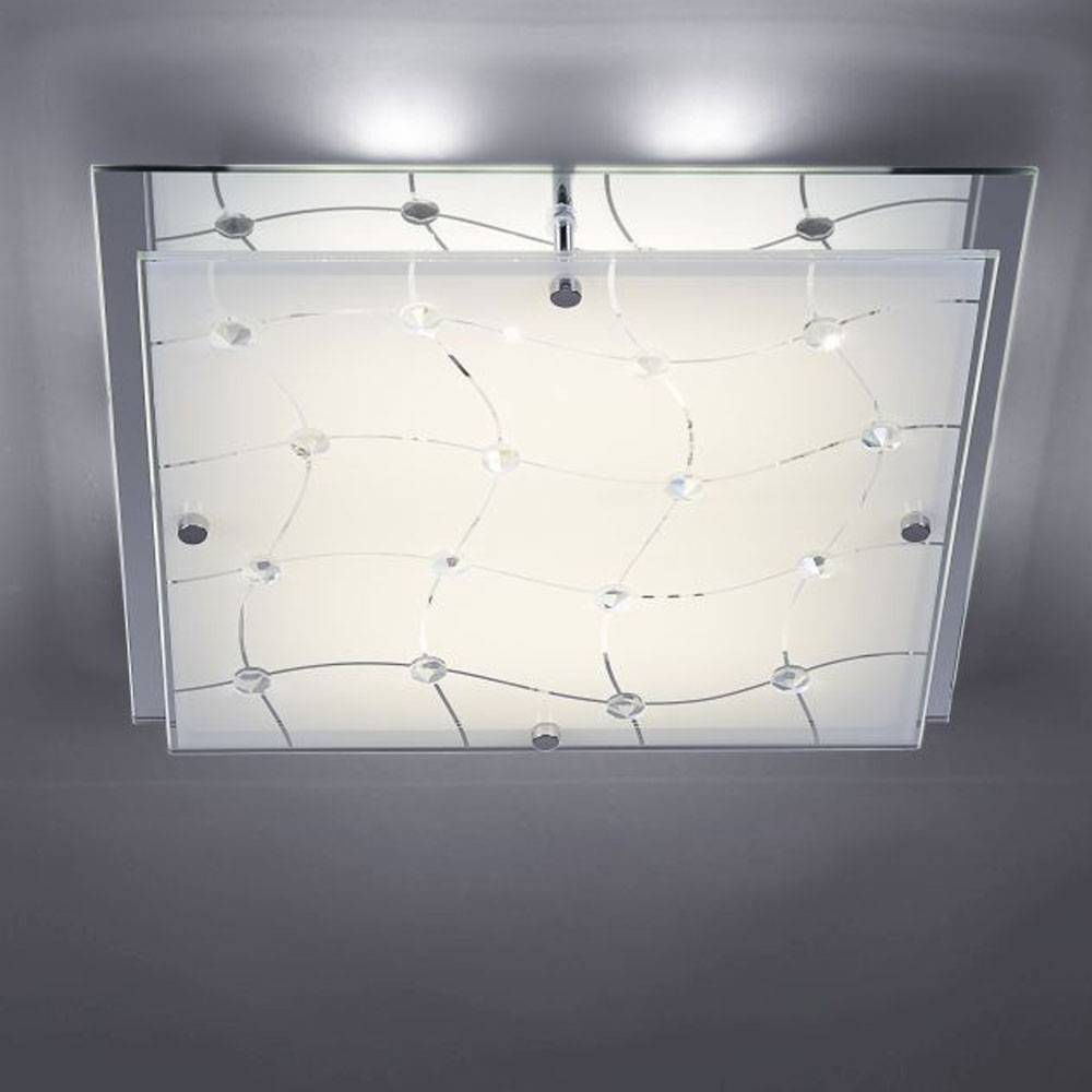 Deckenlampe mit Kristallen Glas Deckenleuchte Flurlampe Wohnzimmerleuchte, satinierte, 4x 3W 4x 255lm warmweiß, LxBxH 32x32x7,5 cm