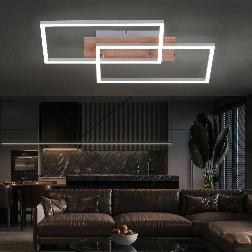 LED Decken Lampe Ess Zimmer Leuchte Holz Dekor CCT FERNBEDIENUNG