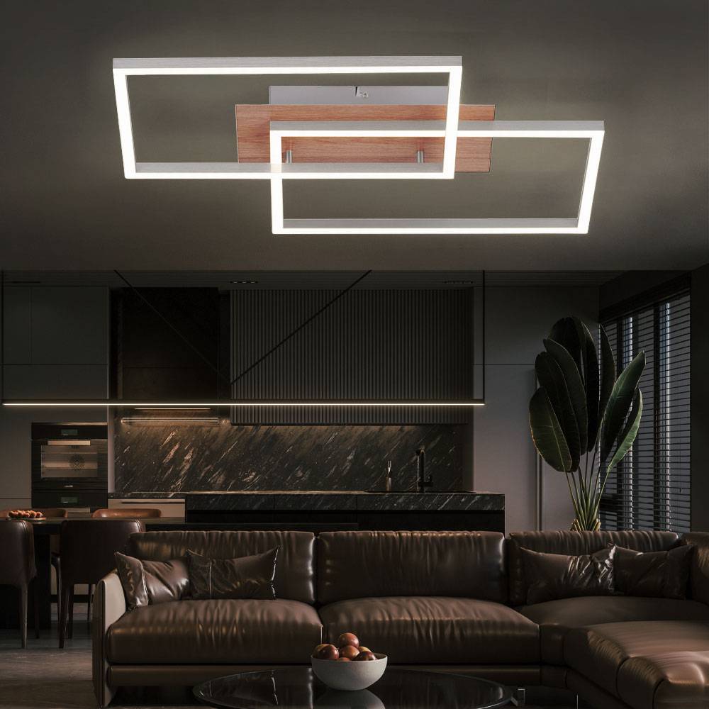 LED Decken Lampe Ess Zimmer Leuchte Holz Dekor CCT FERNBEDIENUNG