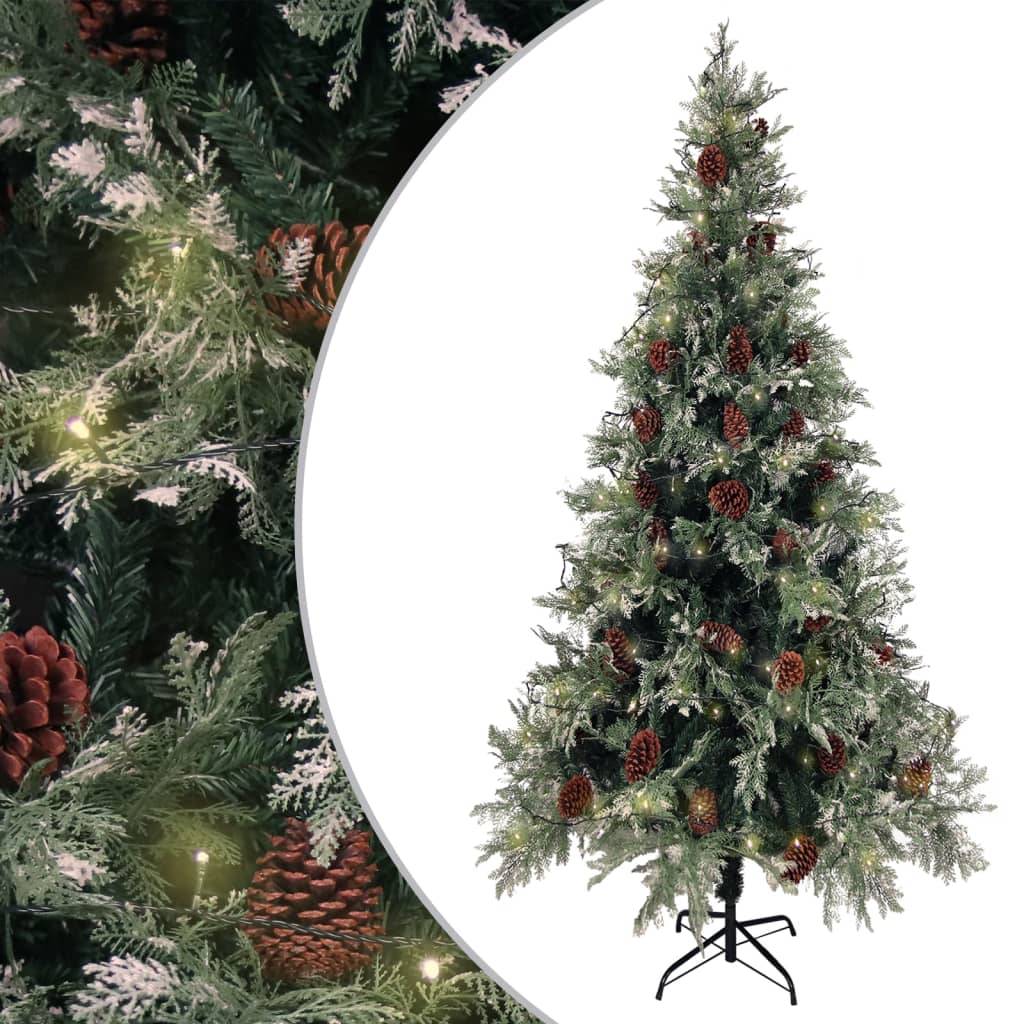 vidaXL Weihnachtsbaum mit Beleuchtung und Kiefernzapfen 225 cm PVC&PE