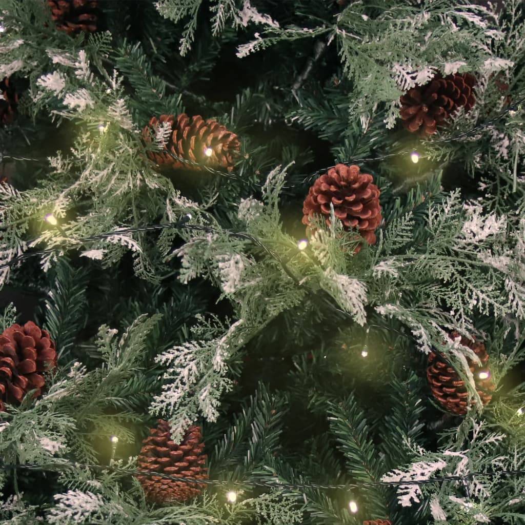 vidaXL Weihnachtsbaum mit Beleuchtung und Kiefernzapfen 225 cm PVC&PE