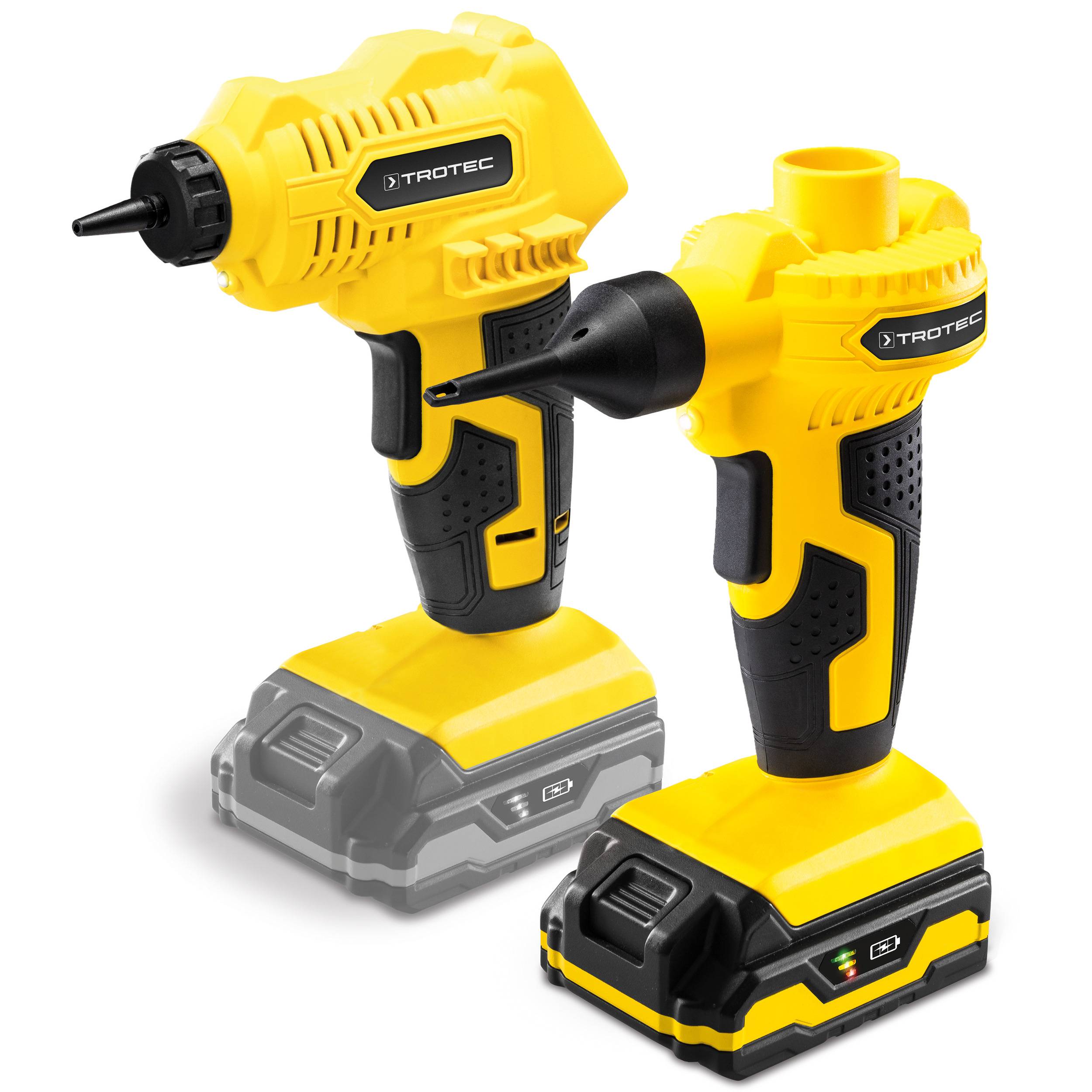 TROTEC Akku Kompressor PCPS 11/12‑20V – Luftkompressor 65 Watt, Multi Akku 20V 2 Ah, Leistung 7 bar, 70 m³/h, 10-teiliges Adapter-Set, LED-Licht,