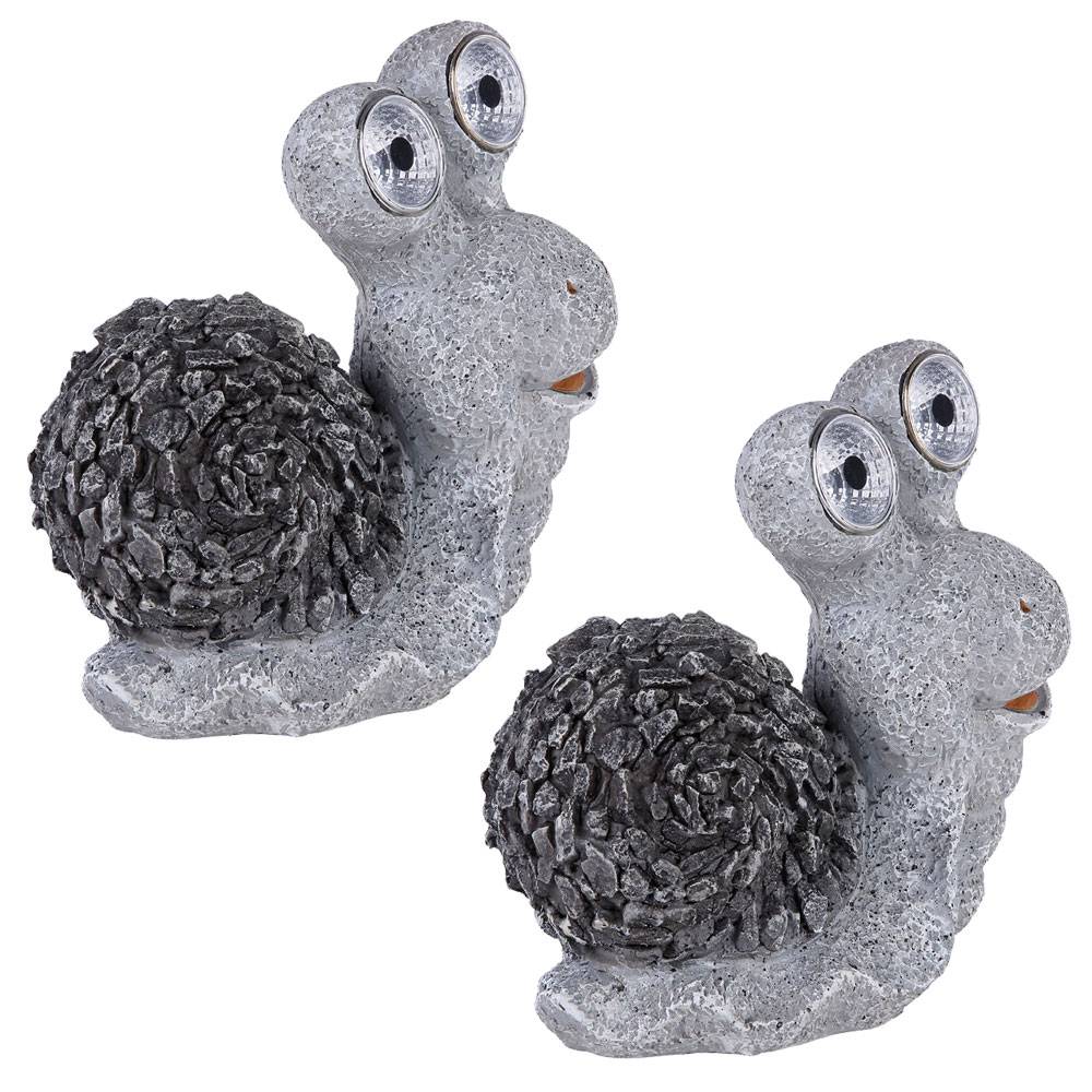 Solar Gartenskulptur für Außen Gartendeko Schnecke Figur Skulptur grau Akku, Kunststoff, 2x LED 3000K, LxBxH 19,5x10,5x20 cm, 2er Set