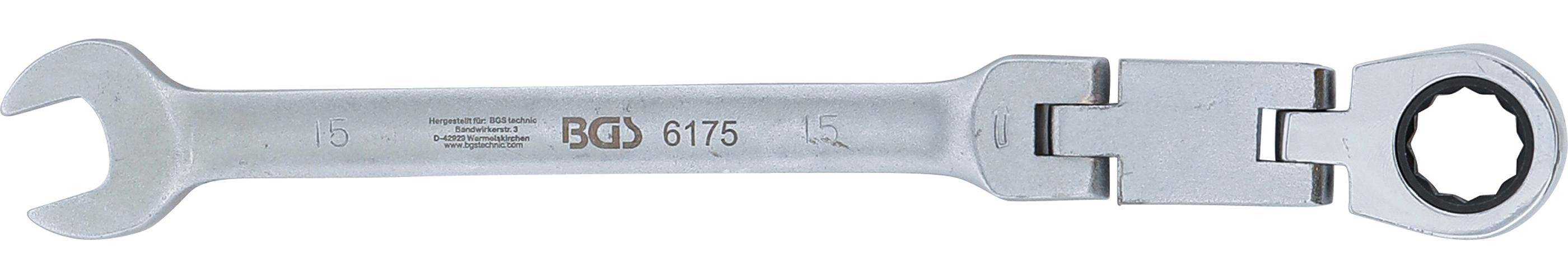 BGS Doppelgelenk-Ratschenring-Maulschlssel | abwinkelbar | SW 15 mm