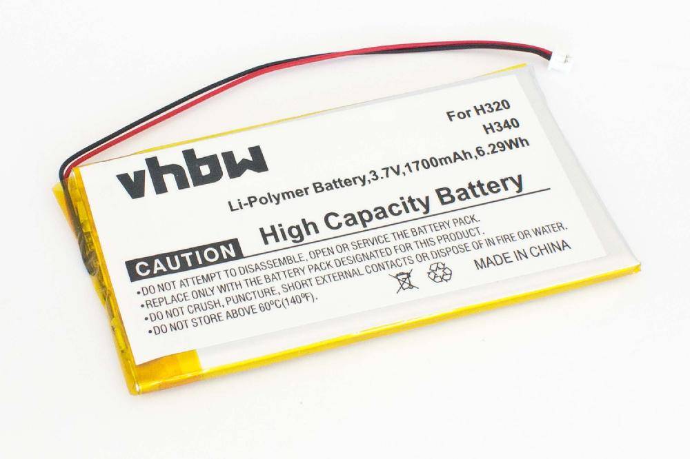 Hochkapazitäts-Li-Polymer-Akku für H320, 3,7V, 1700mAh, 6,29Wh. Vorsicht: Nicht zerlegen oder ins Feuer oder Wasser werfen.