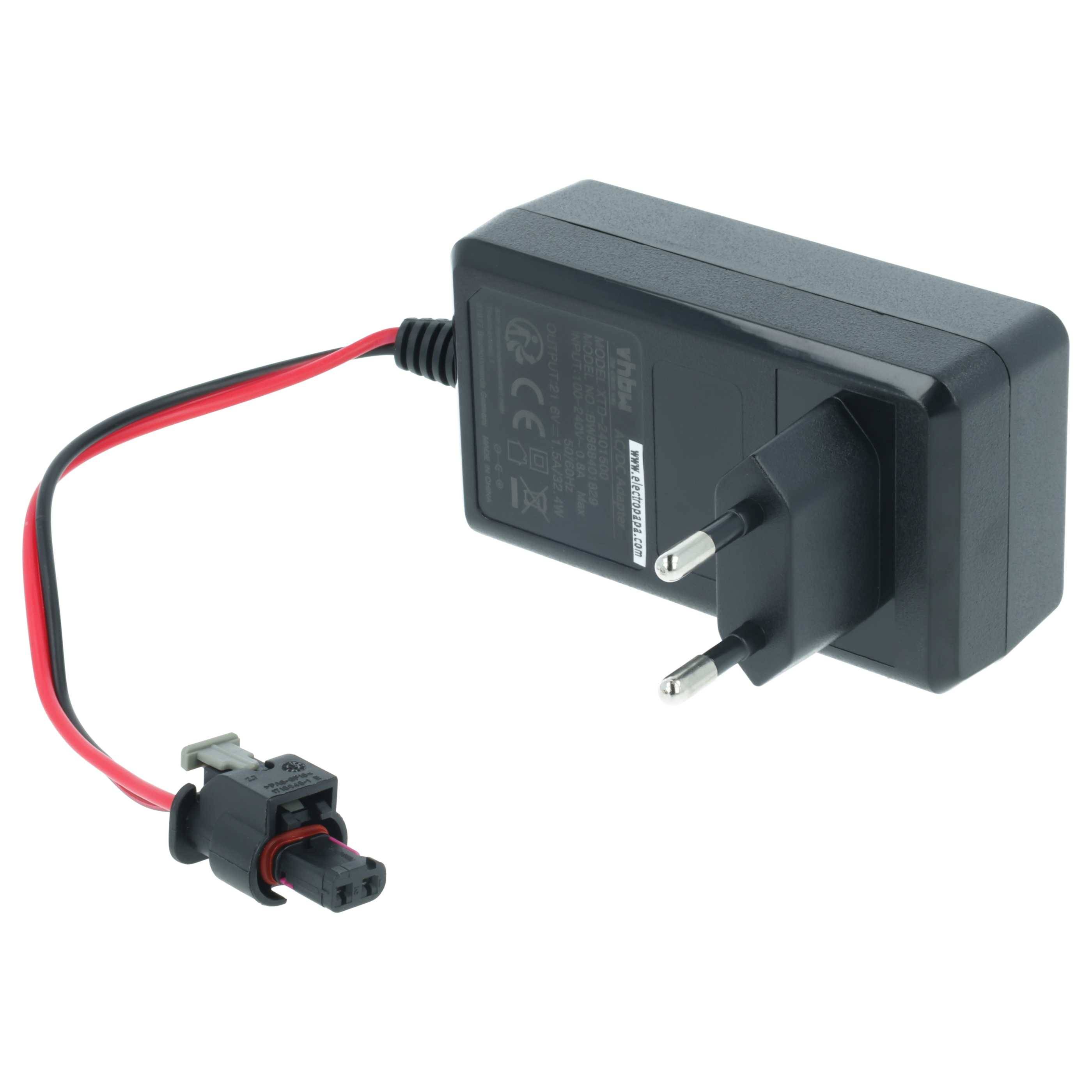 Ein schwarzes Netzteil mit europäischem Stecker und einem rot-schwarzen Kabel, das in einem Anschluss endet und zum Stromversorgen elektronischer Geräte entwickelt wurde.