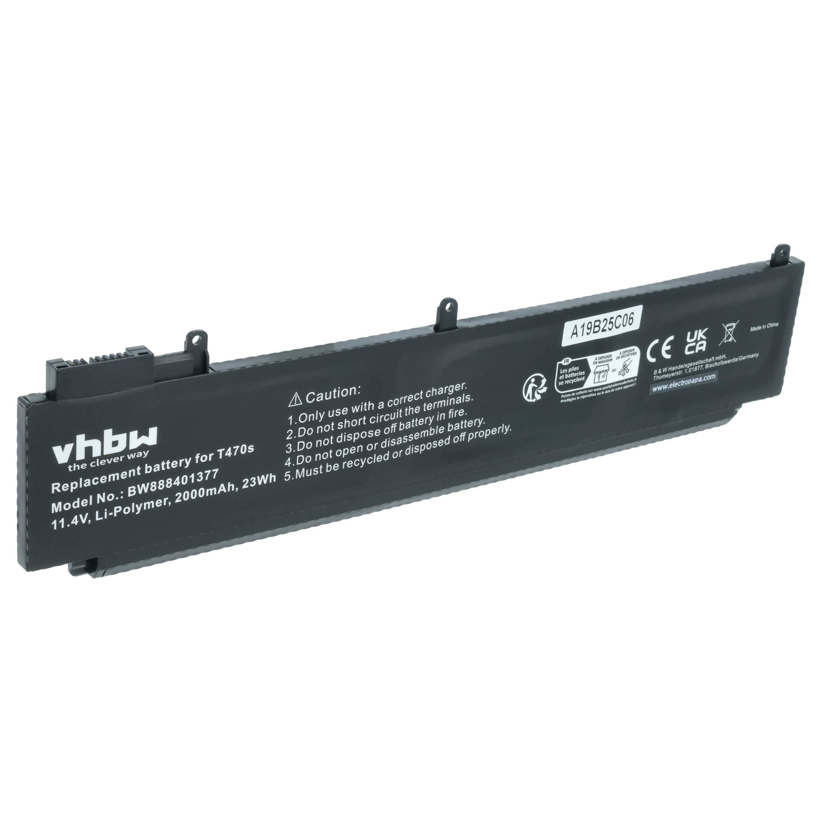 vhbw Akku kompatibel mit Lenovo ThinkPad T460s 20FA-S05A01, 20FA-S0BM00, 20FA-S0KD00 Notebook (2000 mAh, 11,4 V, Li-Polymer)